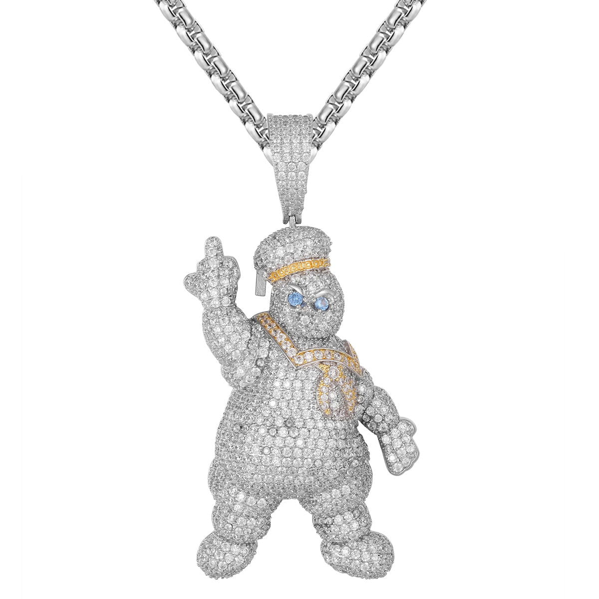 Custom Icy Doughboy Chef Bling Middle Finger Pendant for Men - Hip Hop Jewelry & Urban Fashion Accessory - Perfect for Rappers, Chefs, and Streetwear Enthusiasts
