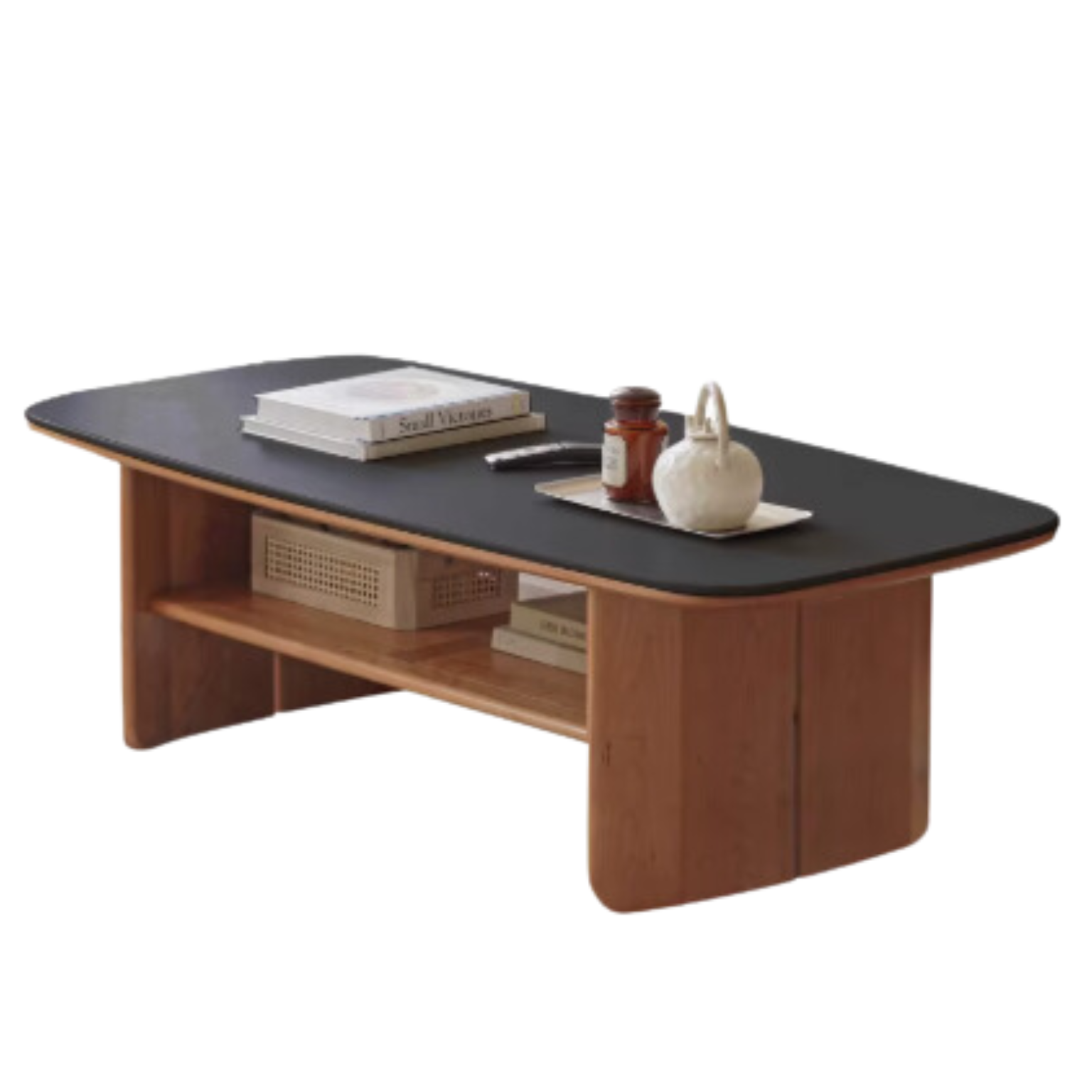 51.2x25.6x15.7 inch /130x65x40сm / Cherry color / Cherry Wood slate coffee table (black)