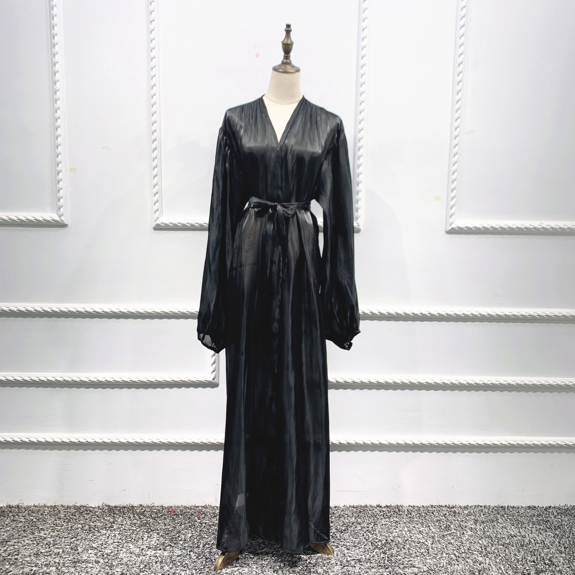 Elegant Muslim Abaya Dress for Women - Shining Silklike Kimono Cardigan with Puff Sleeves | Eid, Summer, Dubai & Turkey Fashion | Perfect for Prayer, Parties & Special Occasions