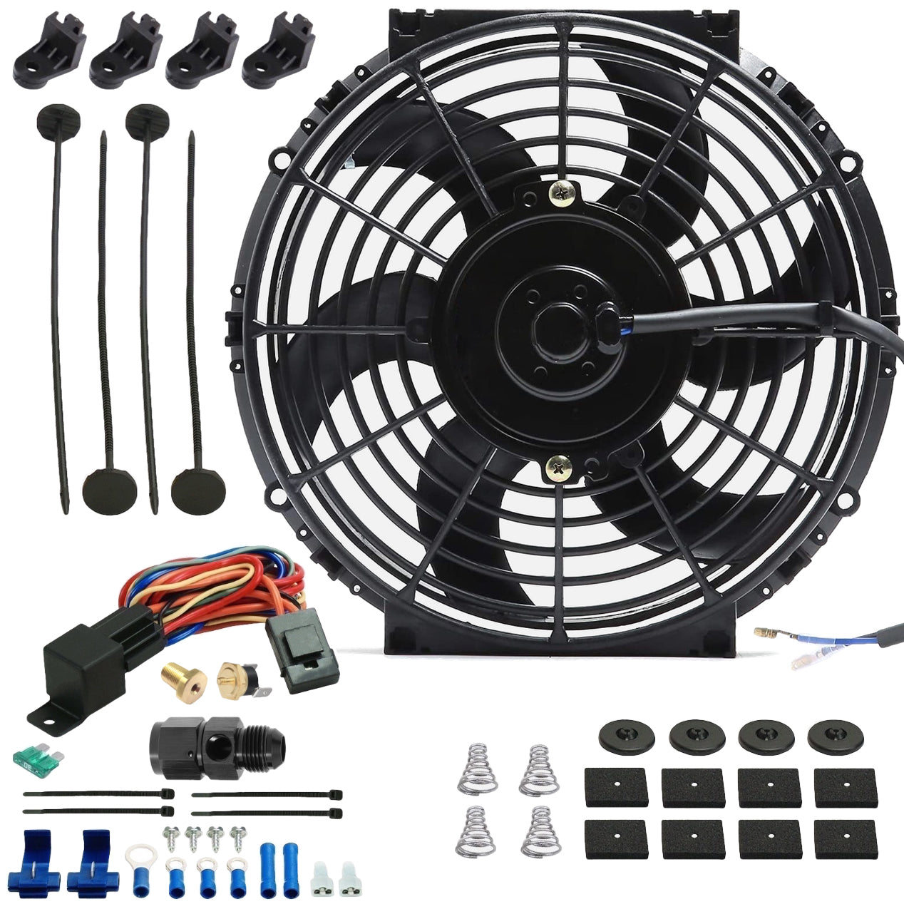 10-11 Inch 90W Electric Transmission Oil Cooler Fan with Hose End Thermostat Switch Kit - Perfect for Automotive Cooling Systems & Performance Upgrades