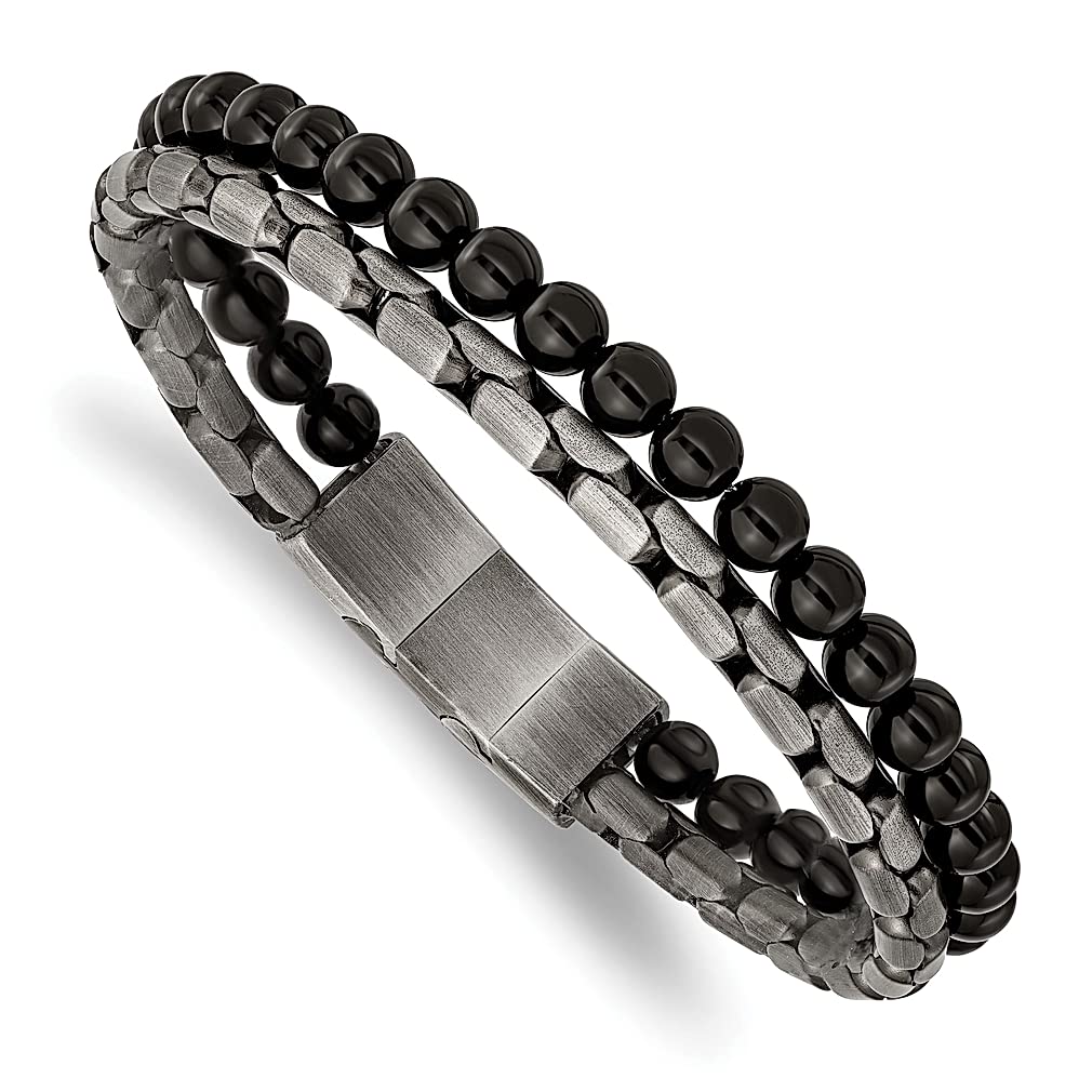 ICE CARATS Vintage Bronze Plated Agate Beaded Bracelet - 8.5 Inch with .5 Extender - Stainless Steel Men's Jewelry with Natural Stone & Wood Beads - Fashionable Gift for Dad, Husband & Men - Perfect for Casual Wear, Office & Special Occasions