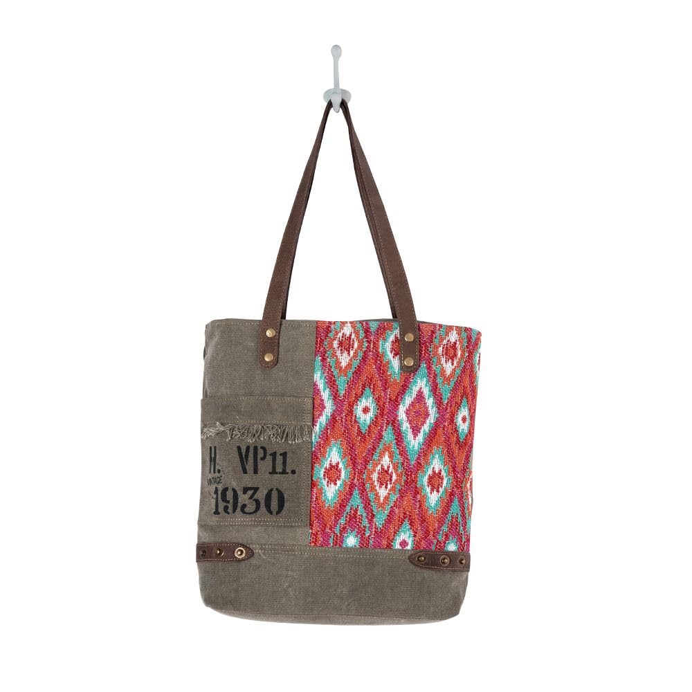 Myra Bag Women's Tote - Eco-Friendly Upcycled Canvas & Leather Shoulder Bag for Western Style - Perfect for Work, Travel & Outdoor Adventures