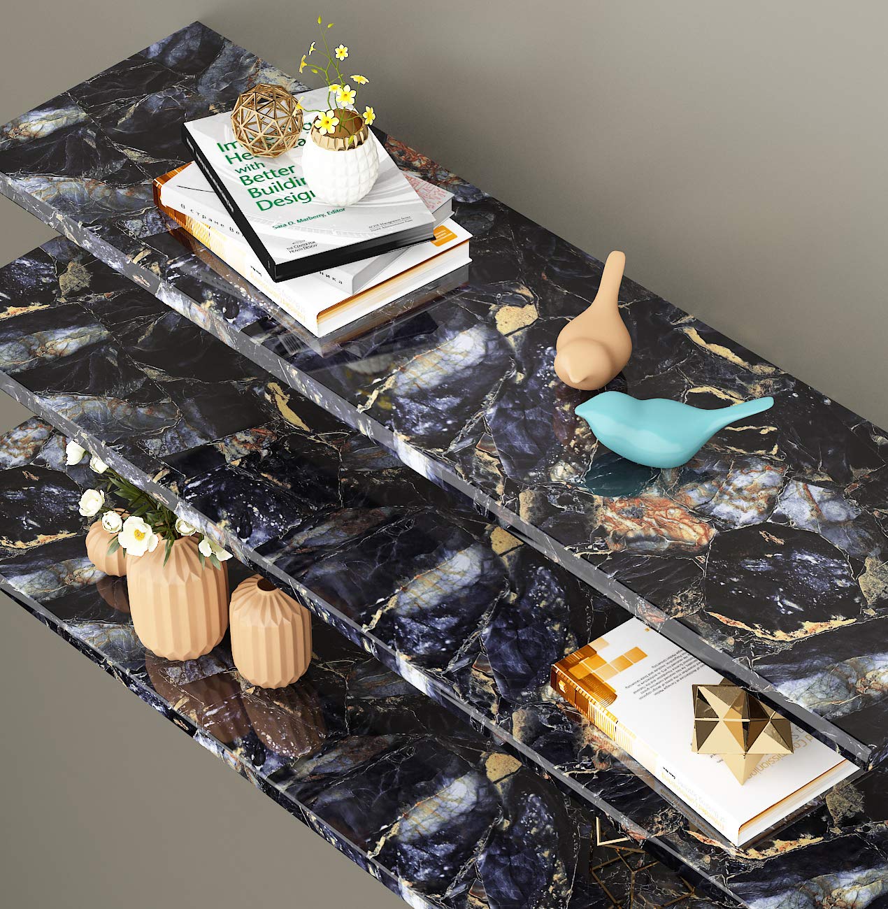 Livelynine 15.8x394 Inch Marble Contact Paper - Peel and Stick Waterproof Vinyl Wallpaper for Kitchen Countertops, Desks, Dressers & Bathroom | Self-Adhesive Countertop Wrap | Easy DIY Home Decor Upgrade (Perfect for Kitchen Remodel, Furniture Makeover & Rental Apartment Improvements)