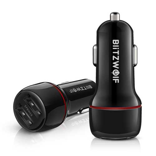 BlitzWolf BW SD1 24W Dual Port USB Car Charger with LED Lights & Power3S Technology - Fast Charging for iPhone, Android, GPS in Vehicles & Road Trips