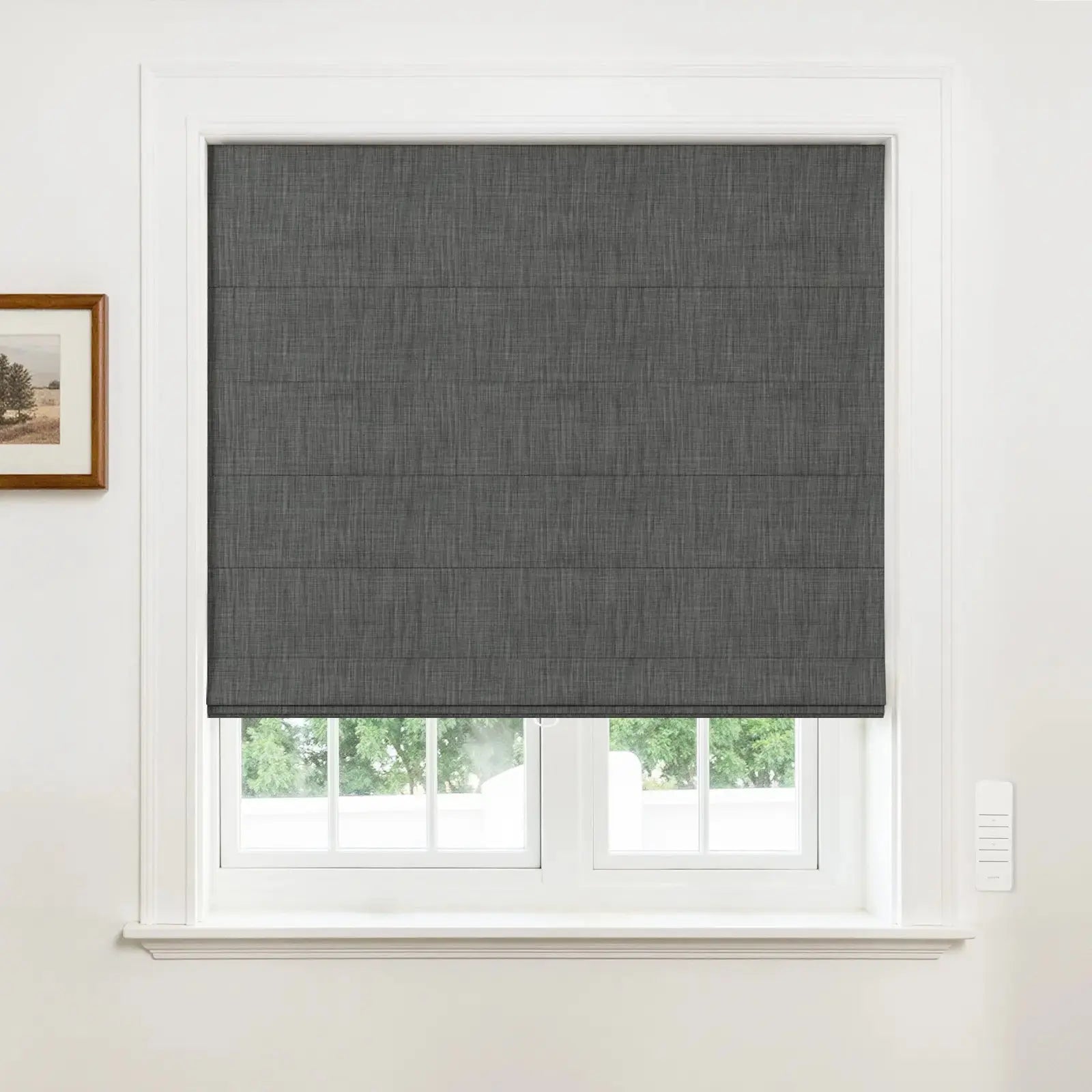 Alvin Motorized Blackout Roller Shade for Windows - Smart Home Linen Window Covering for Bedroom & Living Room Privacy & Light Control