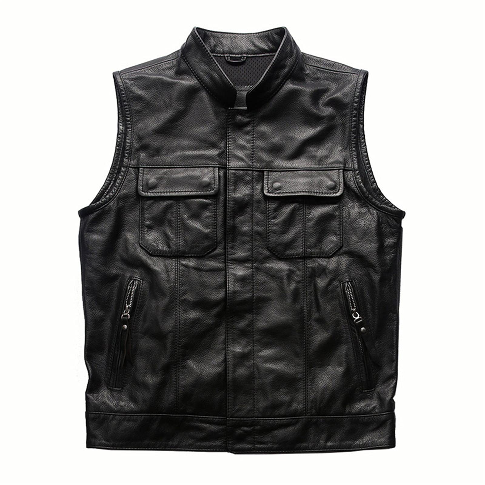 CNBPLS Men's Genuine Cowhide Leather Biker Vest - Concealed Carry Waistcoat for Motorcycle Riding, Durable Plus Size Club Clothing (Black, XL) - Perfect for Motorcycle Clubs, Biker Events & Casual Wear
