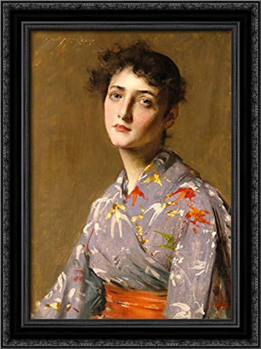 Japanese Girl Costume 18x24 Black Ornate Wood Framed Canvas Art Print by William Merritt Chase - Perfect for Home Decor, Living Room Wall Art, and Asian-Inspired Interior Design