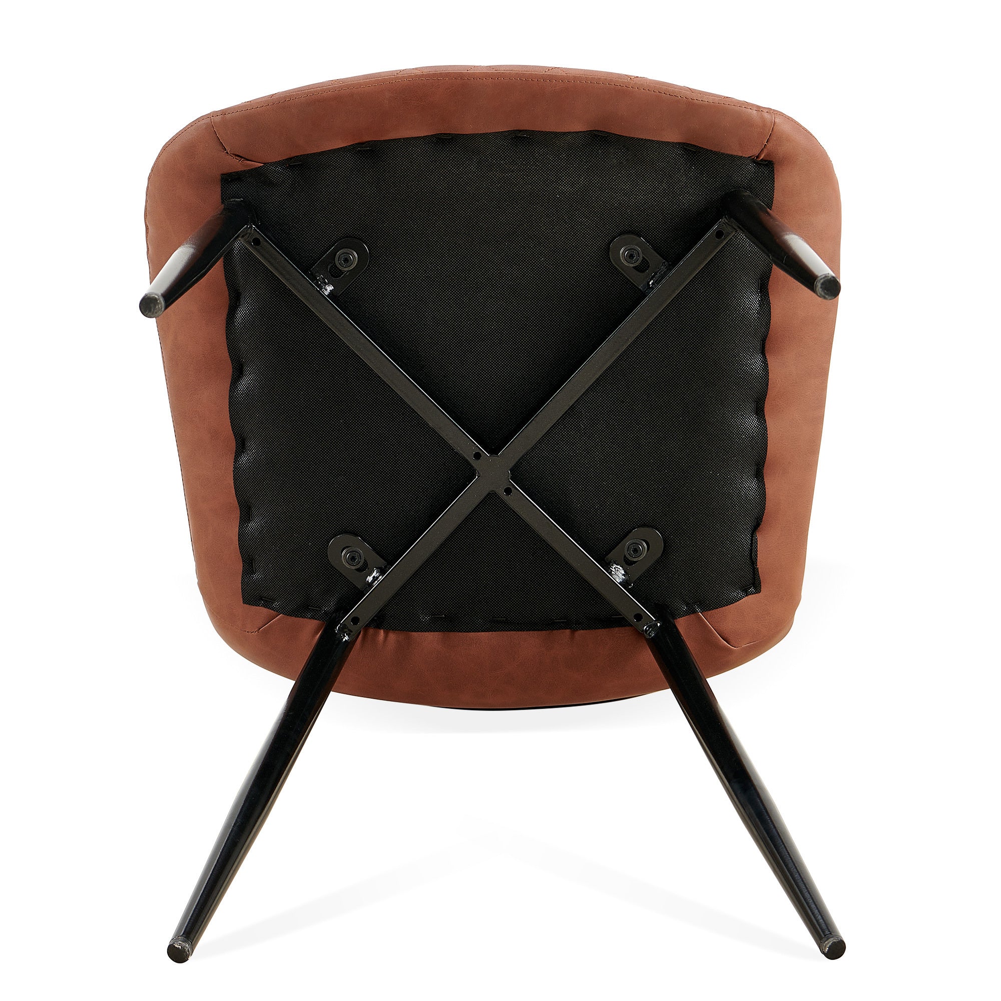 Set of 4 Brown Mid-Century Modern Leathaire Dining Chairs - Armless Side Chairs with Metal Legs for Kitchen, Living Room & Dining Room - Perfect for Home Decor & Entertaining