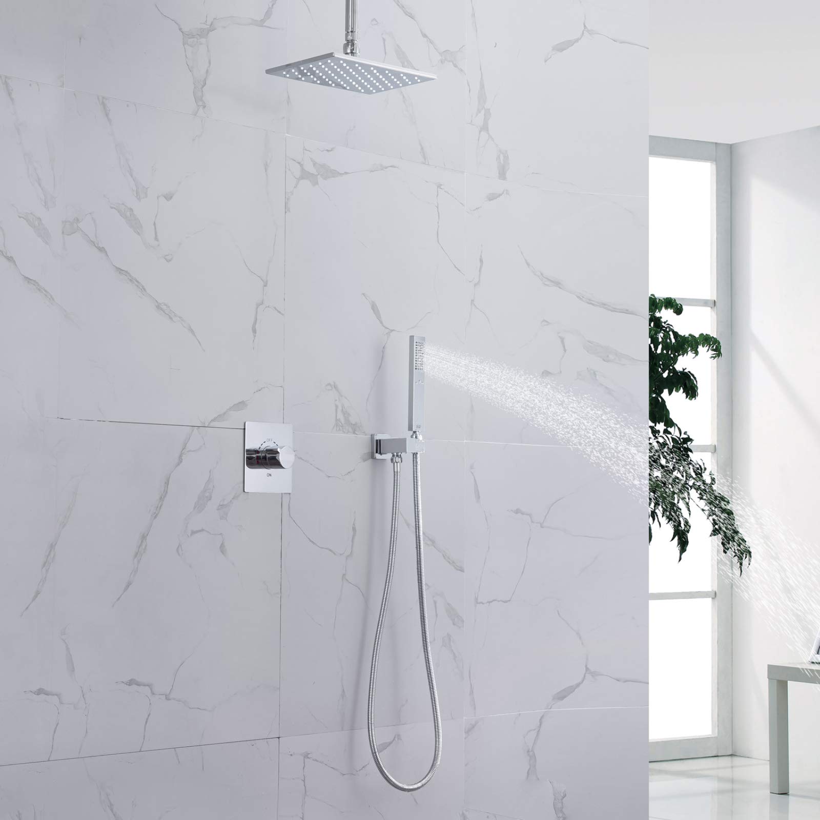 Premium Chrome Rain Shower System - 8x12 Inch LED Rainfall Shower Head with Handheld Spray & Concealed Brass Mixer - NPT 1/2 Pipes - Perfect for Modern Bathrooms & Spa-Like Experience