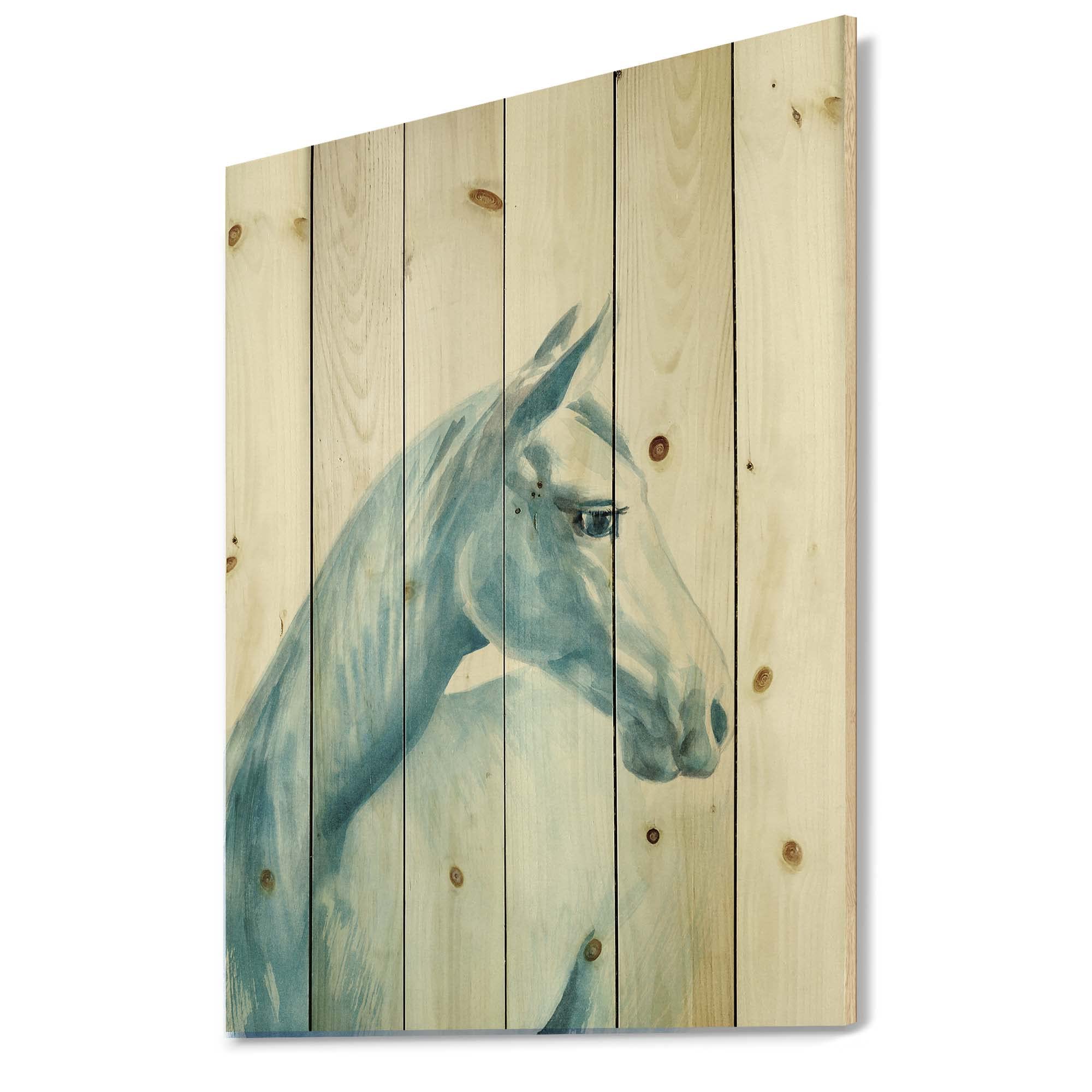 DesignQ Light Blue Horse Farmhouse Wall Decor - Hand-Painted Wood Wall Art, Large Animal Print on Natural Pine Wood - Perfect for Living Room, Bedroom & Country Home Decor