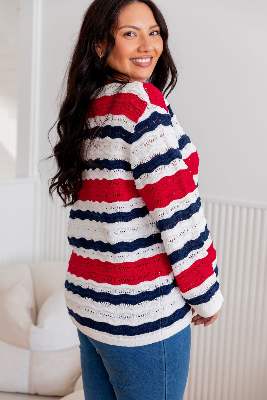 Nautical Waves Knit Sweater - Stylish & Comfortable Pullover for Women | Perfect for Casual Outings & Beach Vacations
