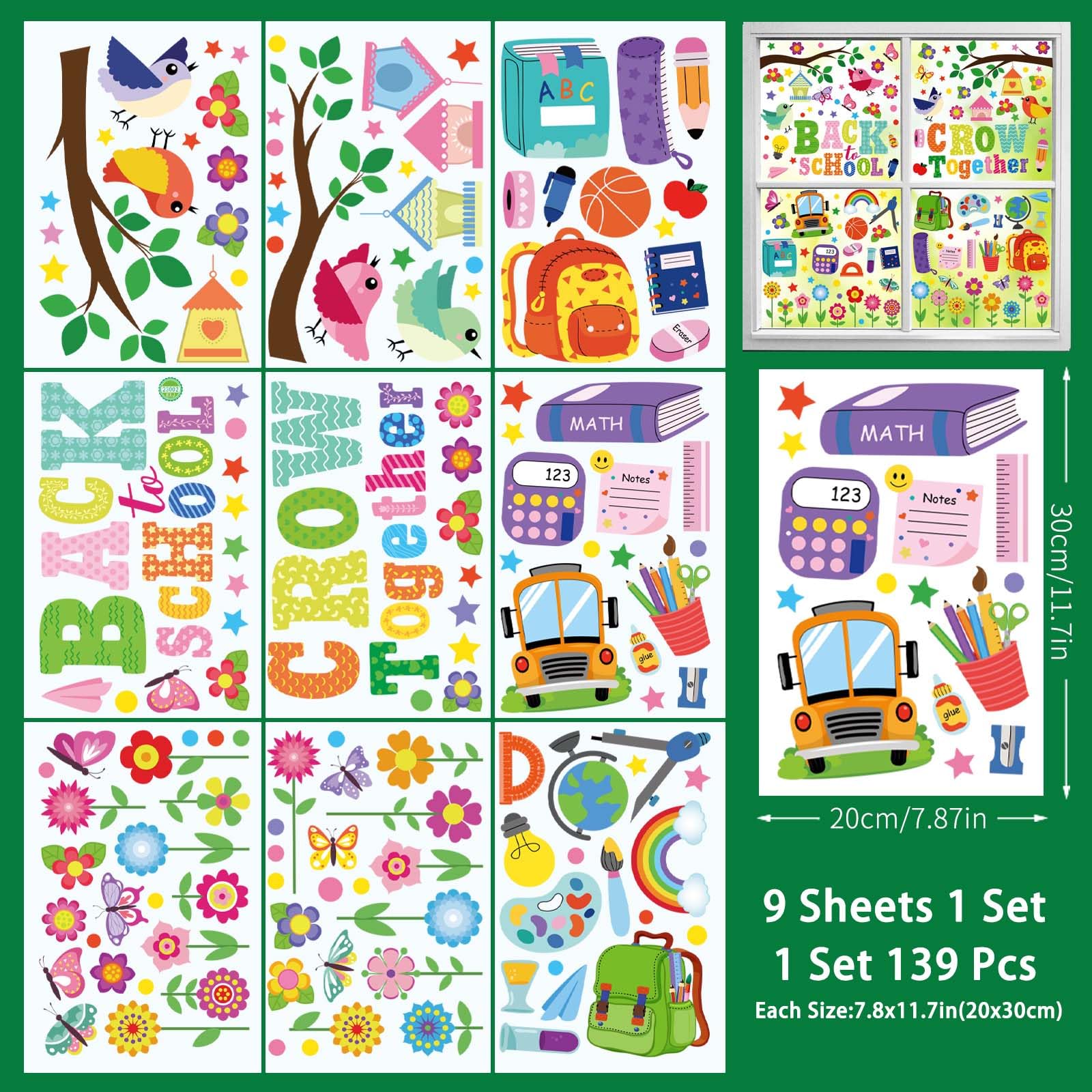 Back to School Window Clings - 139 Pcs Classroom Decoration Stickers for Glass Windows | Welcome Back Party Supplies | Ideal for School Decor, Teacher Gifts & First Day Celebrations