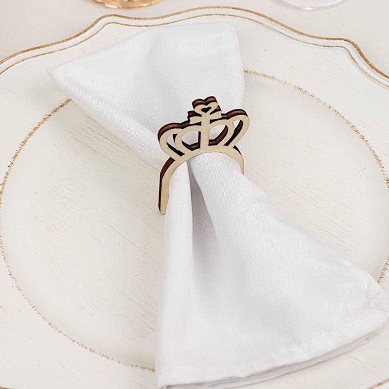 10-Pack Laser Cut Crown Design Wooden Napkin Rings - Natural Wood for Elegant Table Settings, Wedding & Holiday Dining Decor
