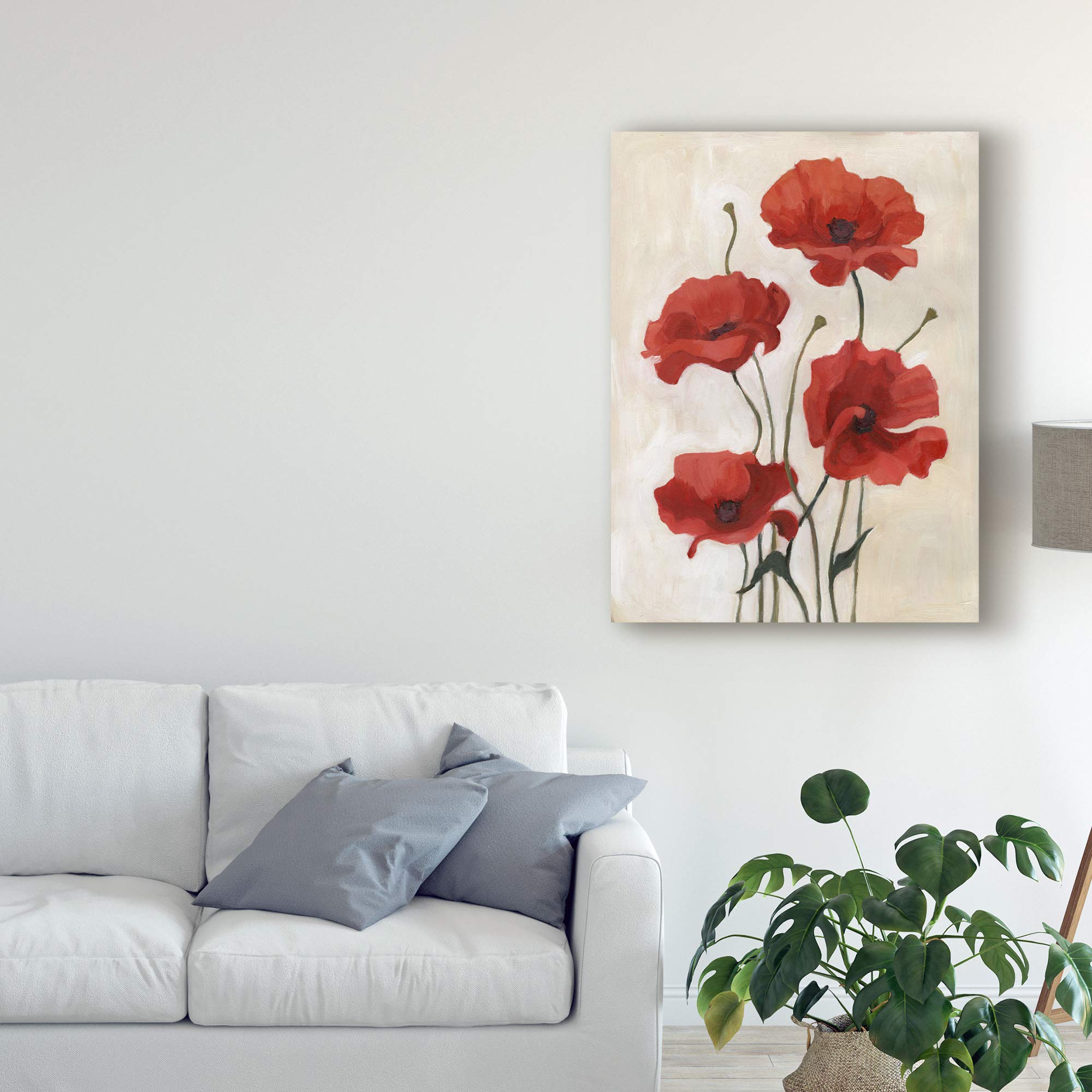 Emma Scarvey Poppy Bouquet III Floral Wall Art Print - 18x24 Inches, Framed Canvas Painting for Living Room, Bedroom & Office Decor