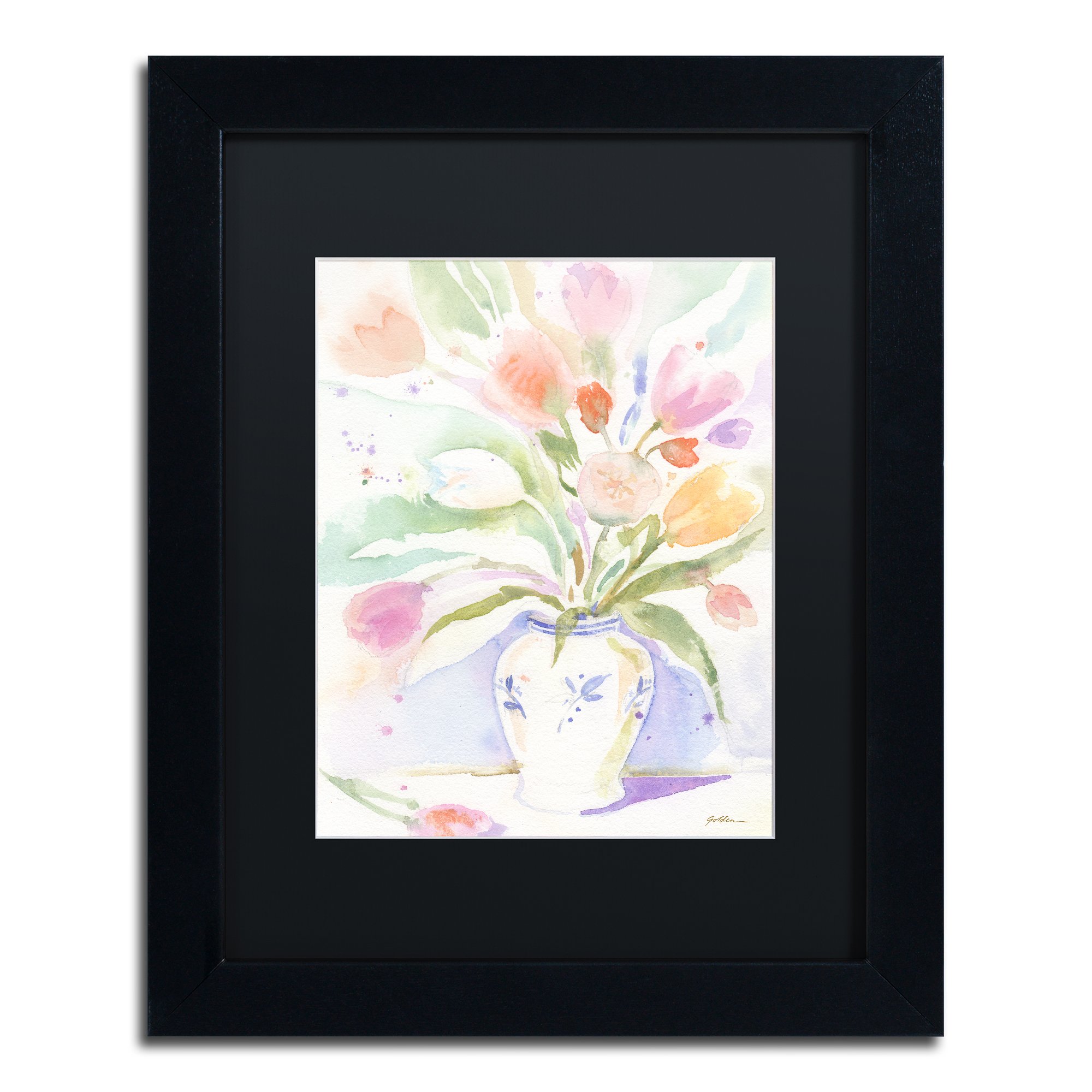 Trademark Fine Art 'The Vase of Tulips' by Sheila Gold - 11x14 Inch Ornate Black Matte Frame Wall Art - Perfect for Living Room, Bedroom & Office Decor