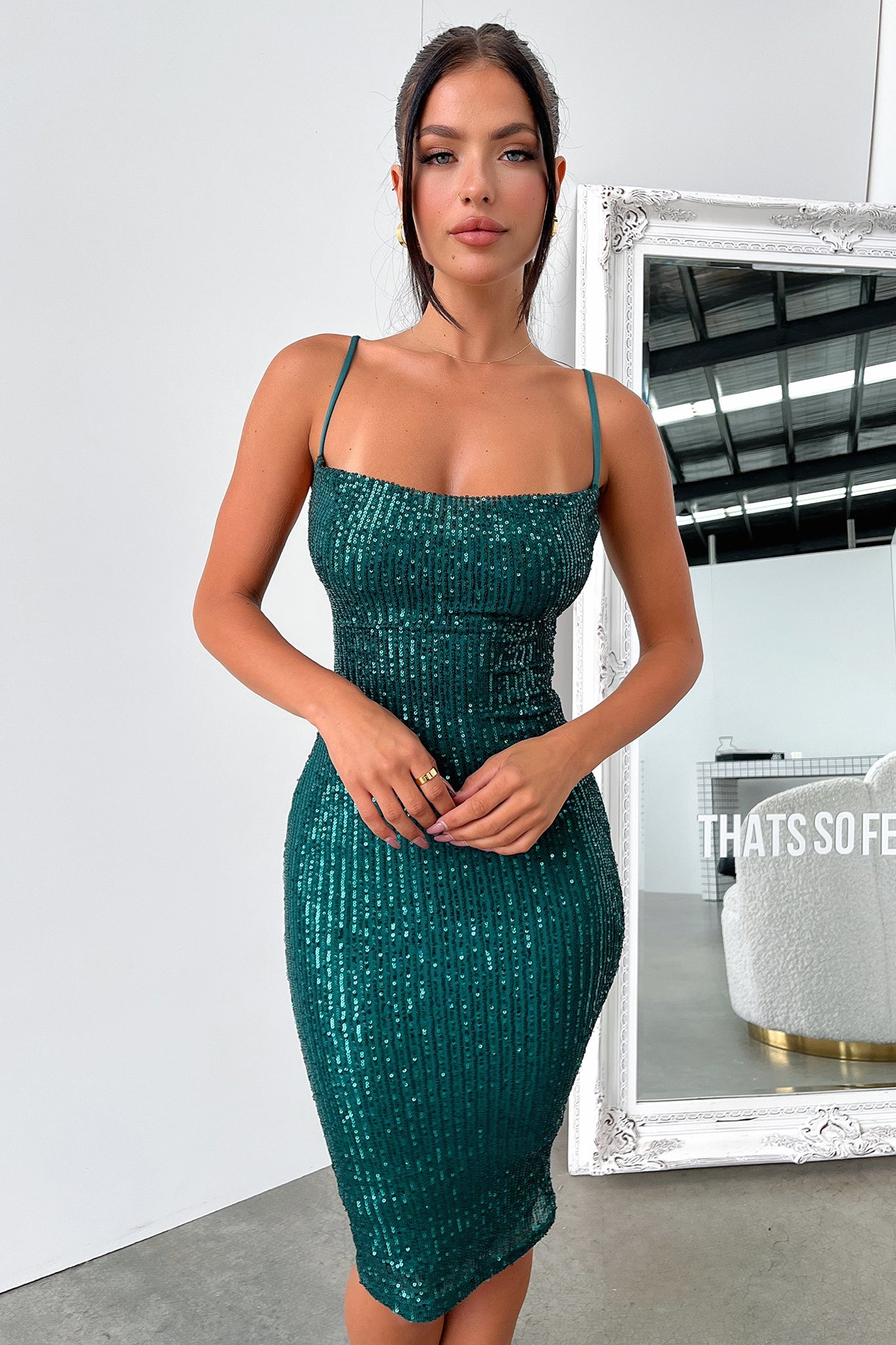Brylee Midi Dress - Emerald Sequin Party Dress for Women | Elegant Evening Gown for Cocktail Parties, Weddings & Special Occasions