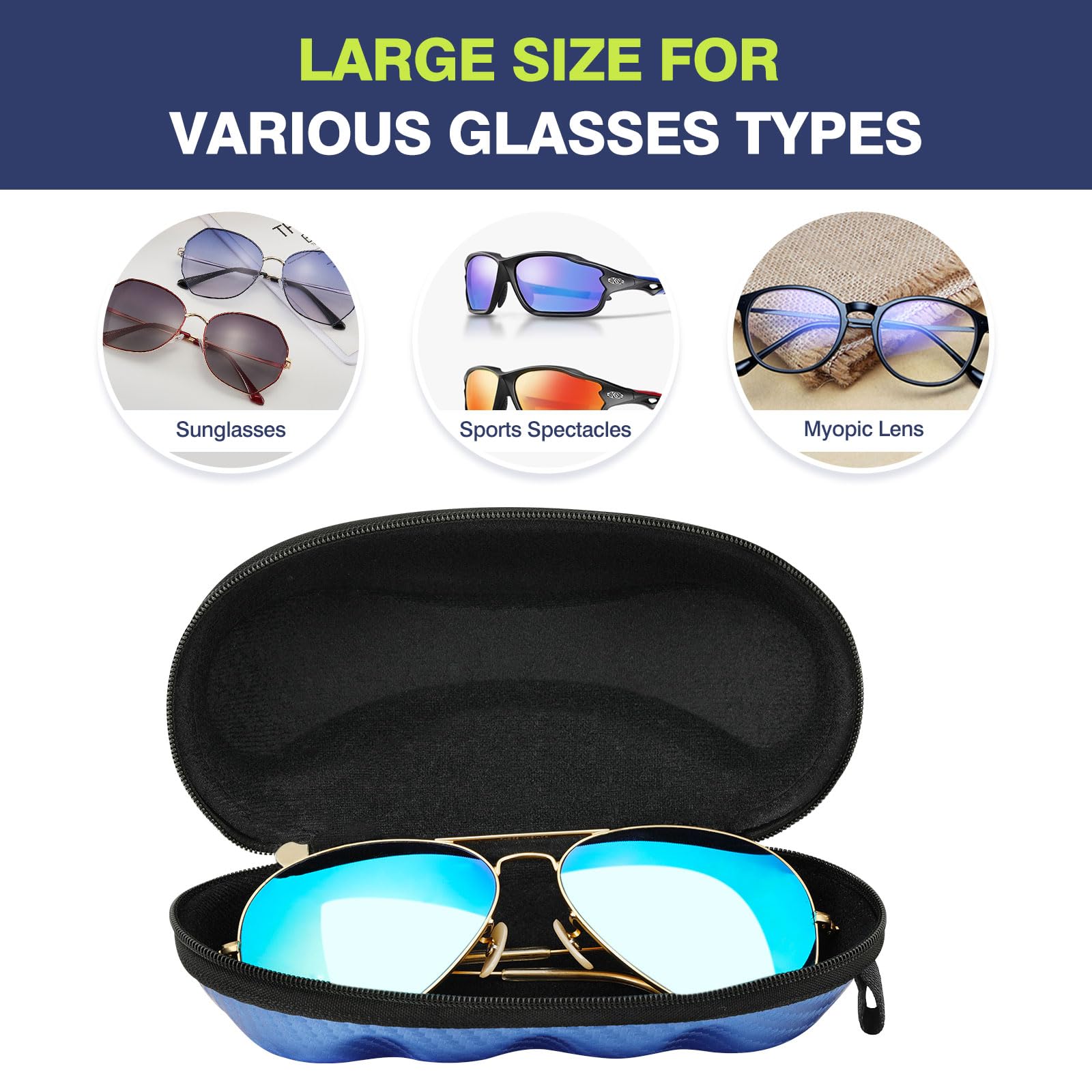 MoKo Semi Hard Shell Sunglasses Case - Protective Eyeglass Holder with Metal Hook for Men & Women | Travel, Outdoor, Daily Use Accessories