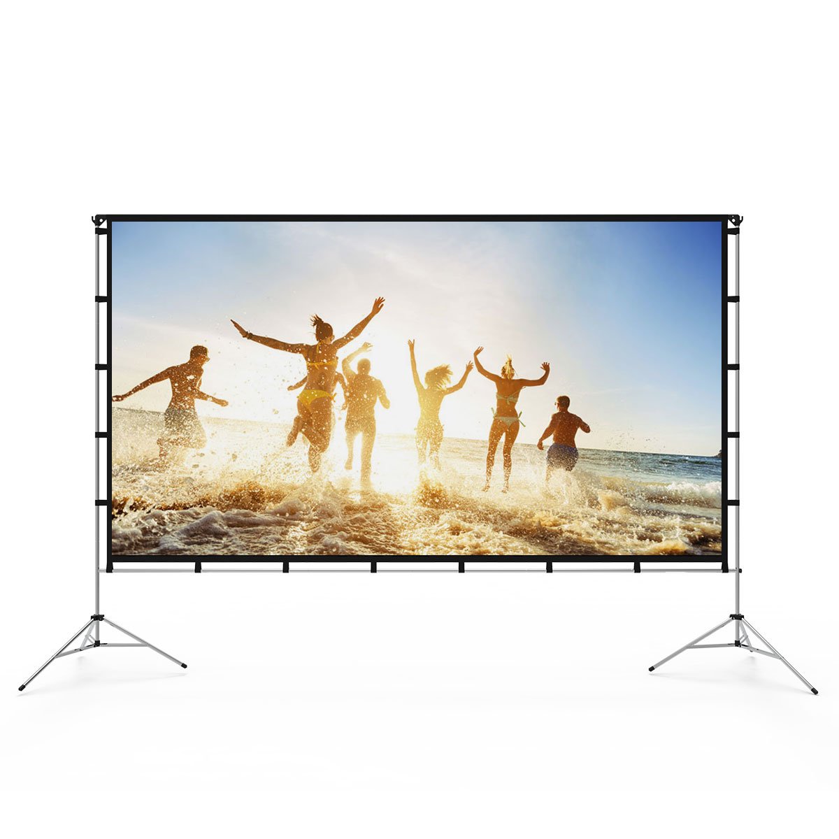 Vamvo 100 Inch Portable Projector Screen with Stand - Indoor Outdoor Movie Screen 16:9 HD 4K Ready - Includes Carry Bag & Aluminum Stand for Home Theater, Backyard, Camping and Outdoor Movie Nights