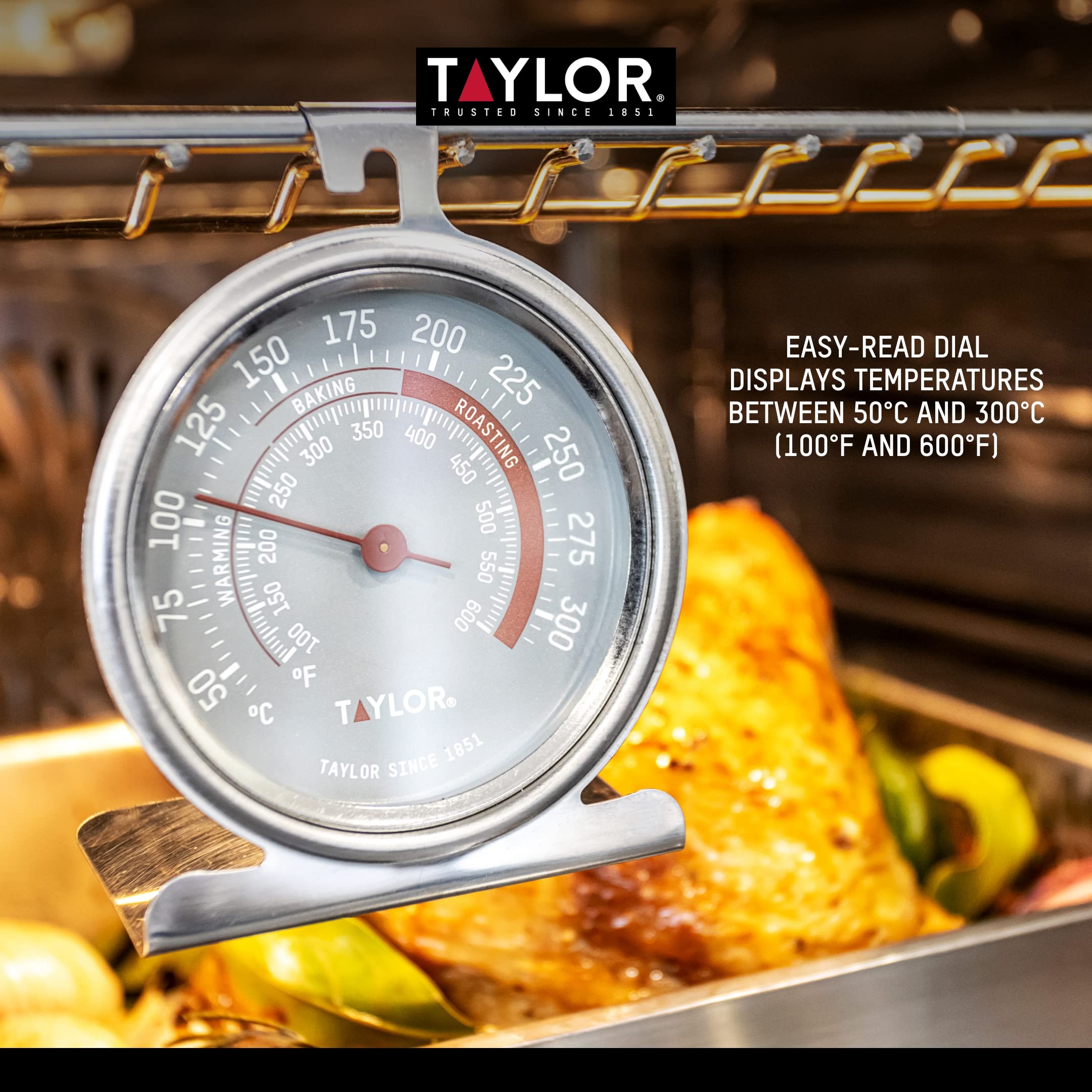 Taylor Typthoven Professional Oven Thermometer - Stainless Steel, 9 x 8.5 cm - Accurate Baking & Cooking Temperature Gauge for Home Kitchen, BBQ, Grilling