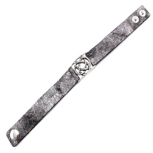 Elegant Flower Leather Bracelet in Silver - Perfect for Women's Fashion, Boho Style & Everyday Wear