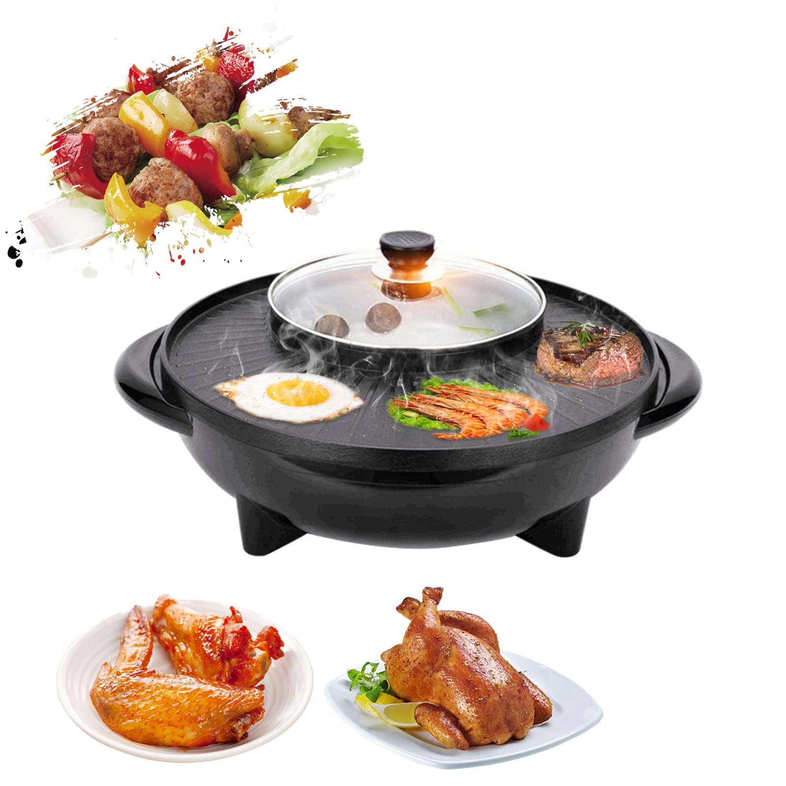 NATUREACT 2-in-1 Electric Grill & Hot Pot with Non-Stick Coating - Smokeless BBQ Machine for Shabu Shabu, Grilling & Family Gatherings (2-6 People) | Perfect for Indoor Cooking, Dinner Parties & Asian Cuisine