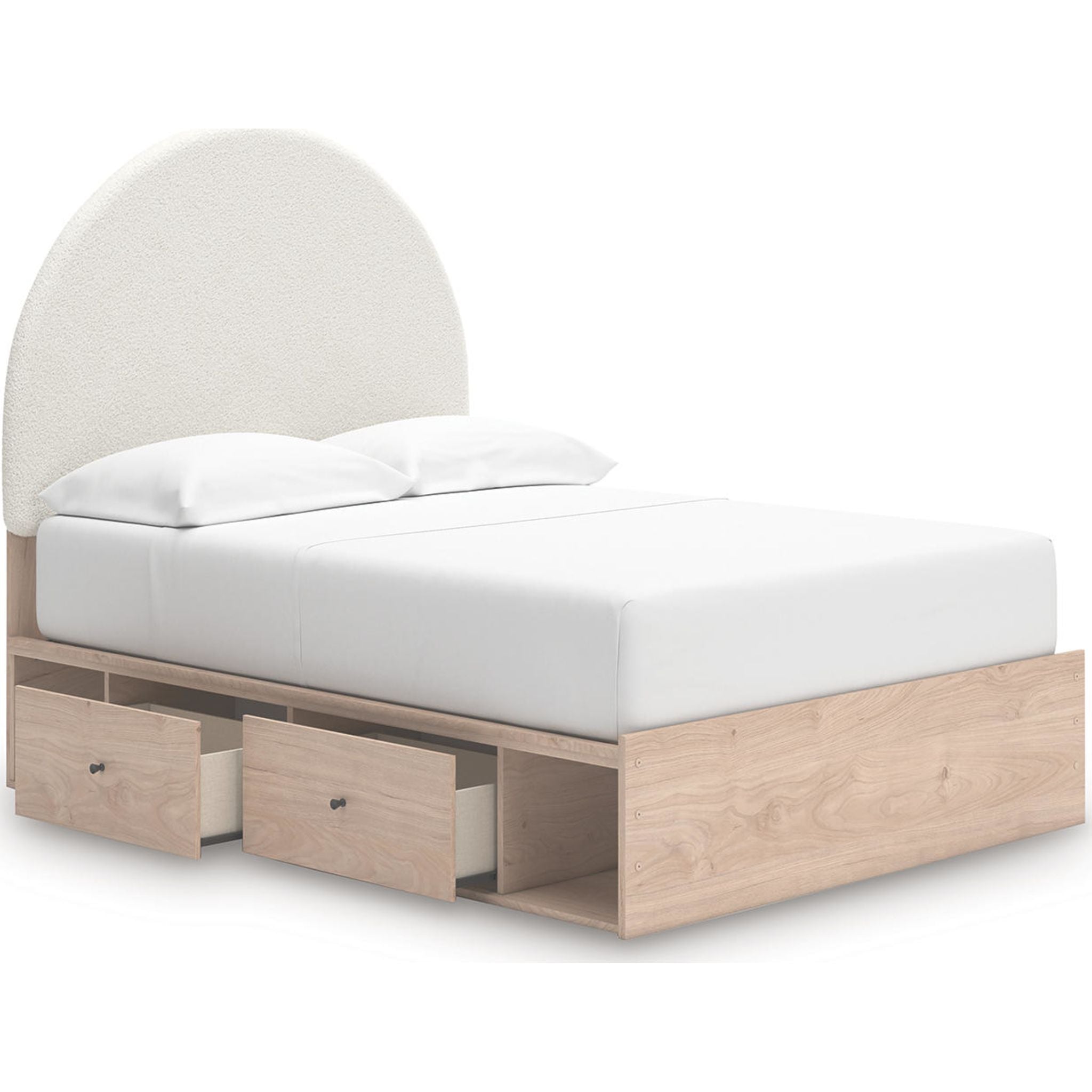 Arloster Modern Platform Bed Frame with 4 Storage Drawers - Tan & White Finish - Perfect for Small Bedrooms & Studio Apartments