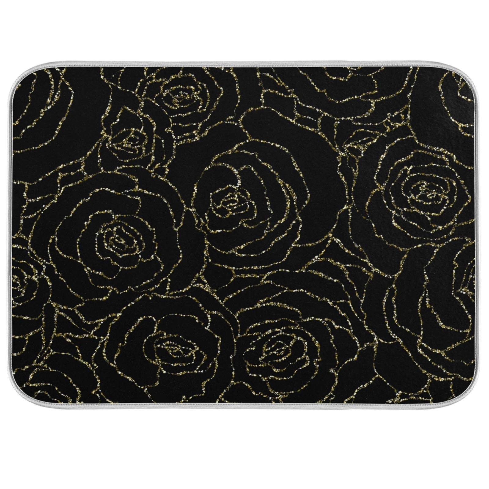 Susiyo Gold Glitter Roses Dish Drying Mat - Super Absorbent Microfiber Kitchen Counter Mat (18x24 Inch) | Heat-Resistant, Non-Slip & Safe for Dishes | Perfect for Drying Dishes, Protecting Countertops & Decorating Kitchen
