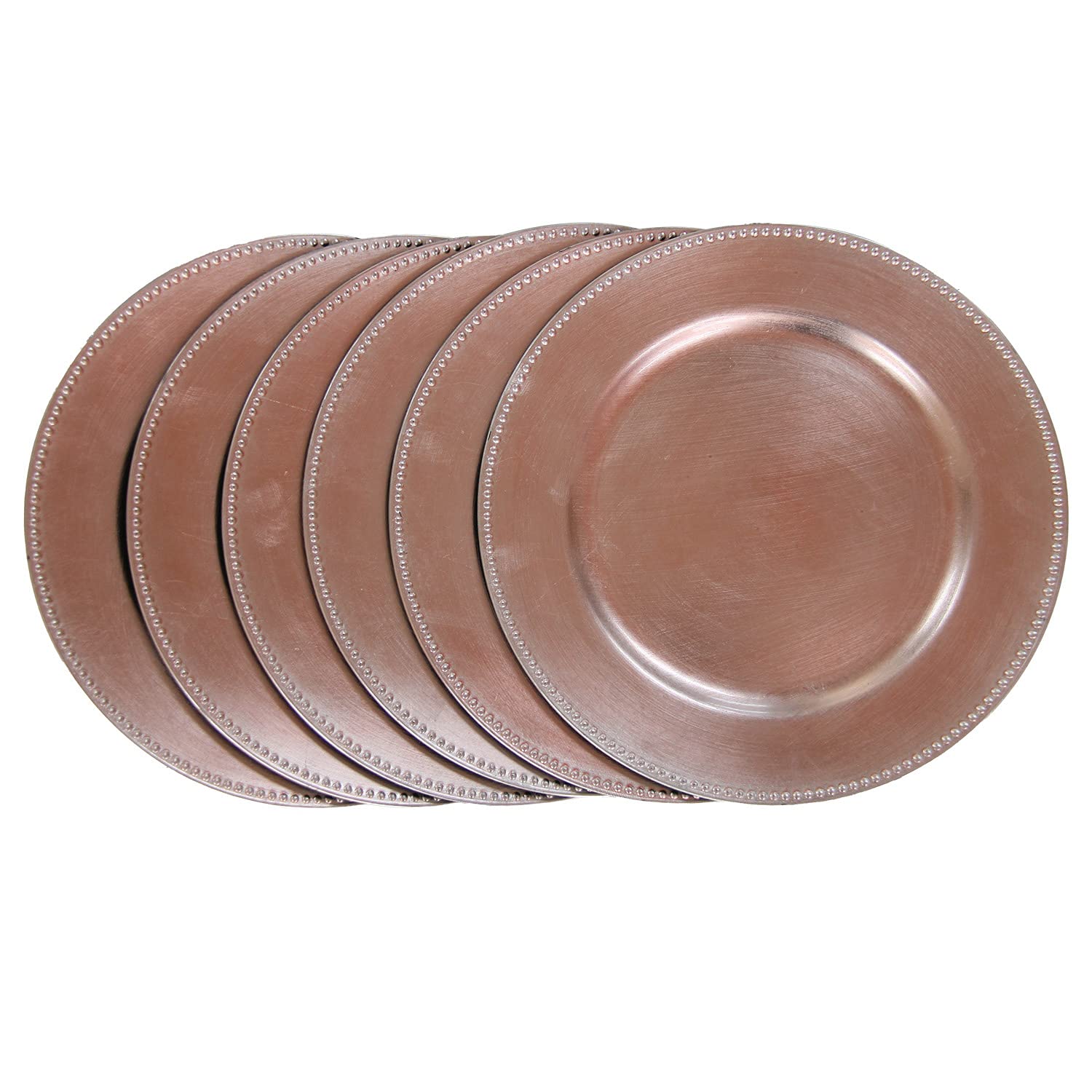 Rose Gold Plastic Beaded Charger Plates - Set of 12, 13 Inch Round Metallic Wedding & Party Decorations - Elegant Table Setting for Bridal Showers, Anniversaries & Special Events
