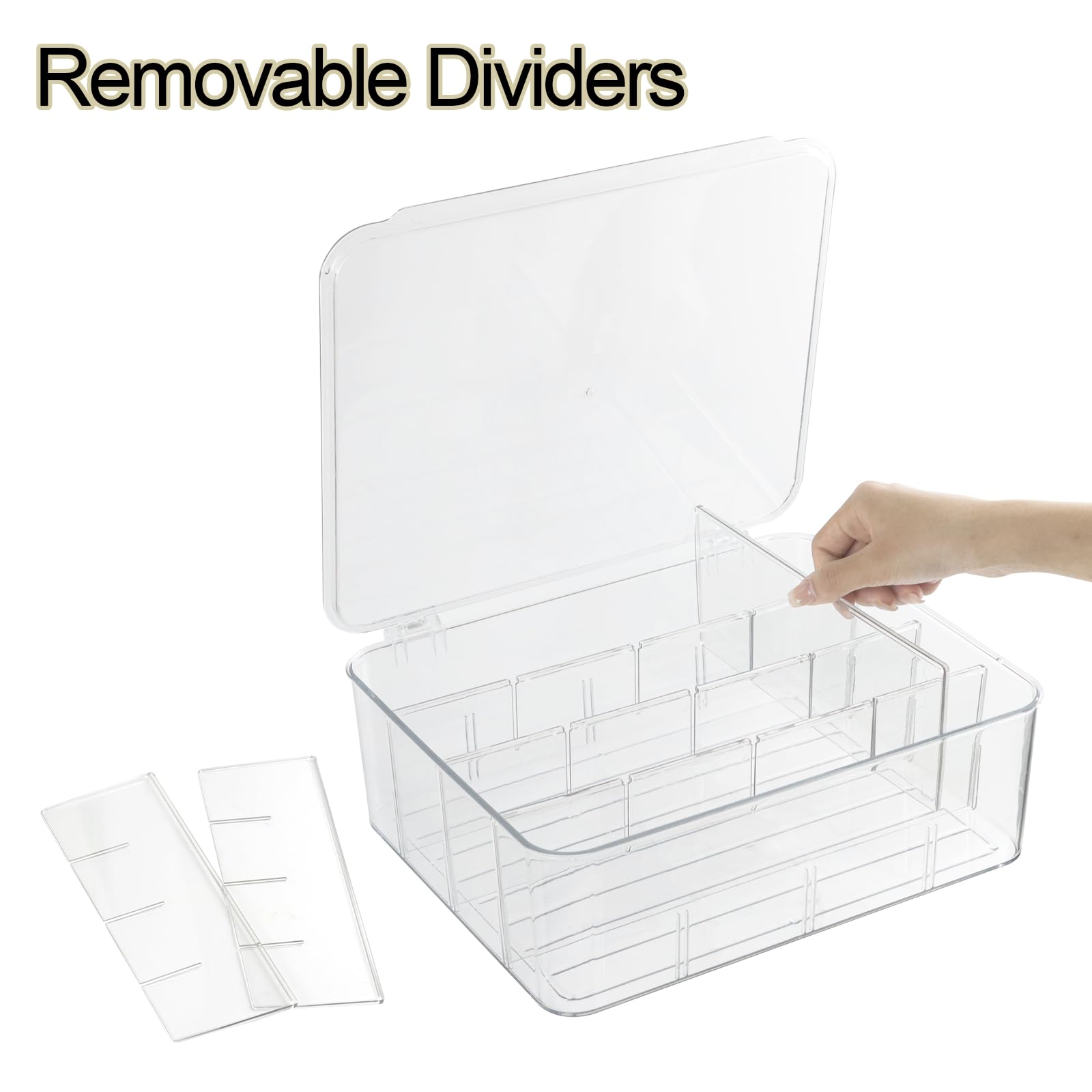 16-Compartment Plastic Drawer Organizer with Lid - Clear Storage Bin for Socks, Underwear, Bras, Scarves & Ties - Removable Dividers for Dresser Drawer Organization - Perfect for Bedroom, Closet & Travel Storage