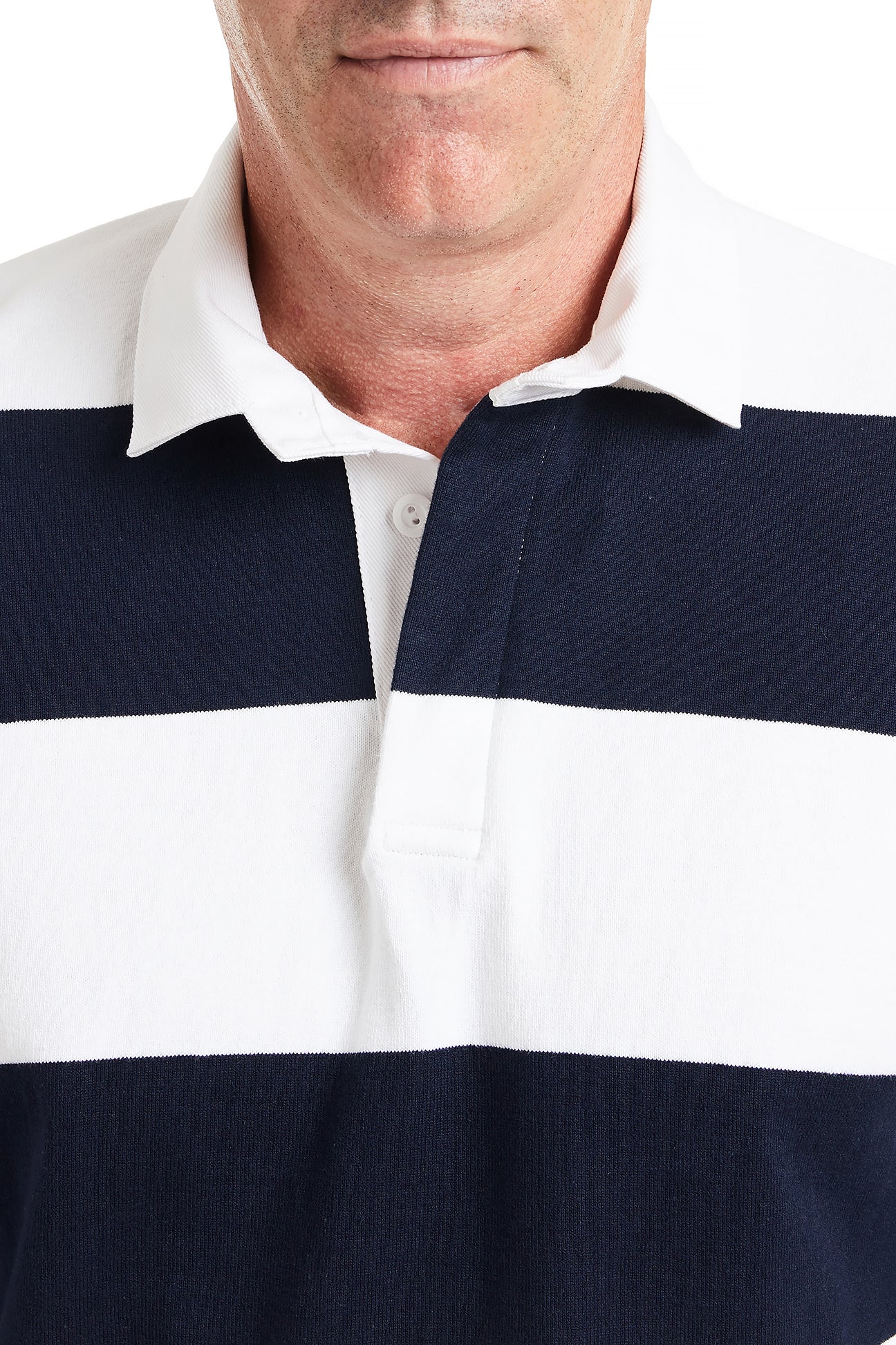 Castaway Rugby Shirt - Navy & White Striped Men's Casual Button Down Top | Perfect for Sports, Outdoor Activities & Streetwear Fashion