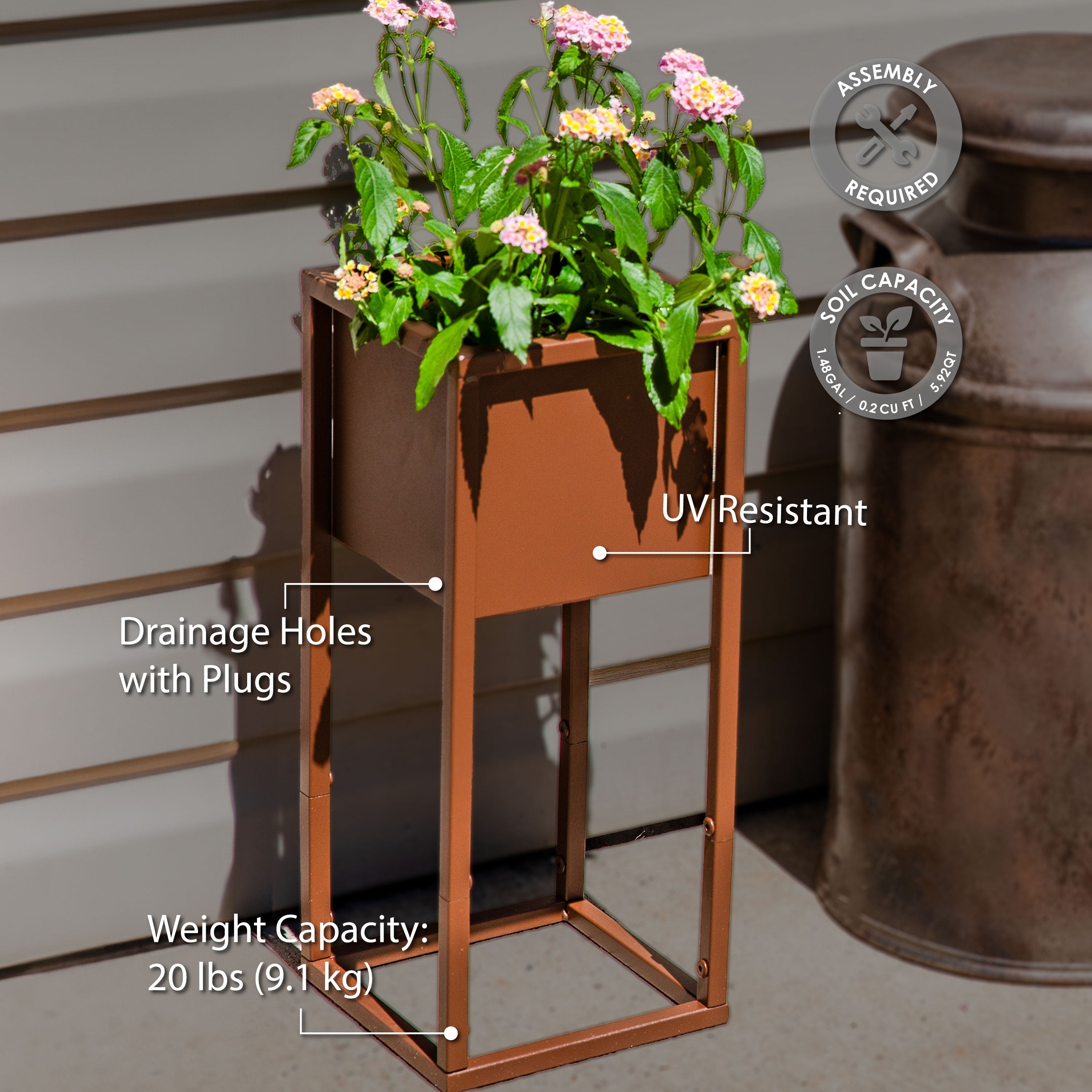 Modern Metal Planter Boxes with Legs - Set of 2, Indoor/Outdoor Garden Planters for Patio, Balcony & Home Decor - Rust-Resistant & Durable Design