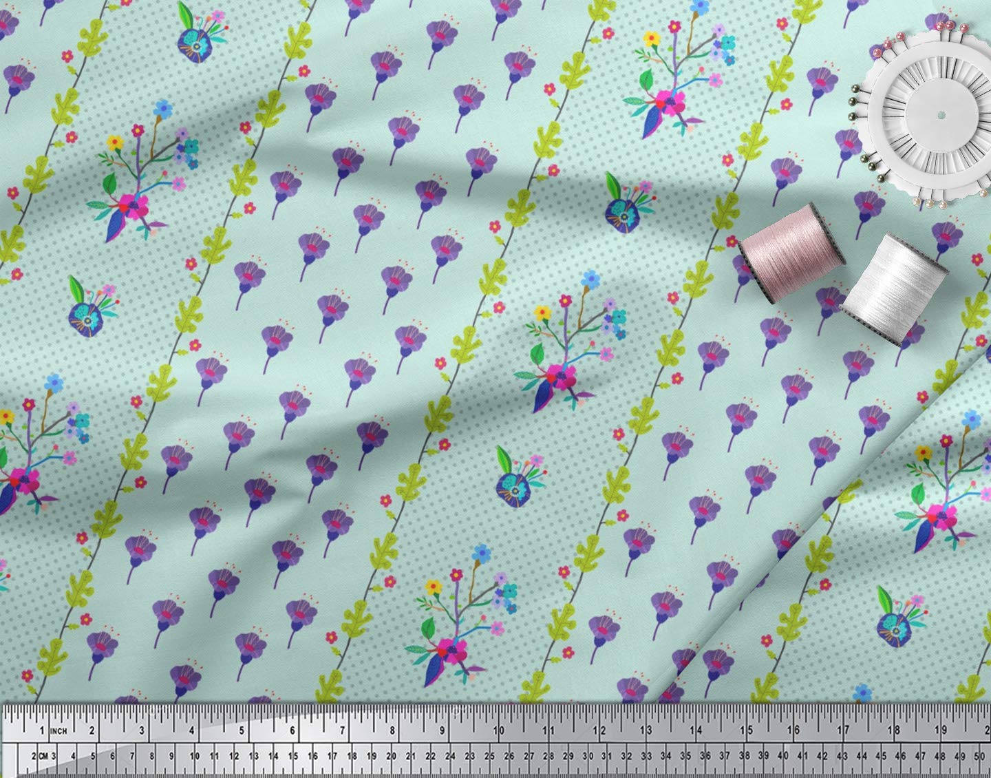 Soimoi Moss Green Georgette Fabric by The Yard - 42 Inch Wide Floral Stripe Printed Fabric for Dresses, Curtains & DIY Crafts - Modern Playful Design for Stylish Sewing Projects