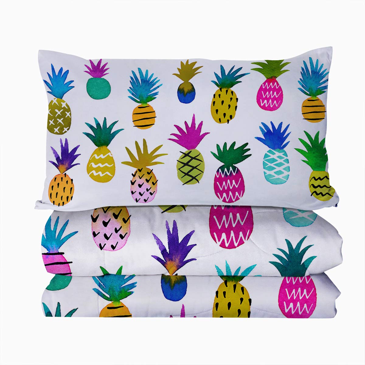 BlessLiving 3-Piece Rainbow Pineapple Comforter Set with Reversible Design & Pillow Shams - King Size Tropical Fruit Bedding for Women & Adults - Vibrant Pineapple Print Bed Set for Beach House, Summer Decor & Guest Room