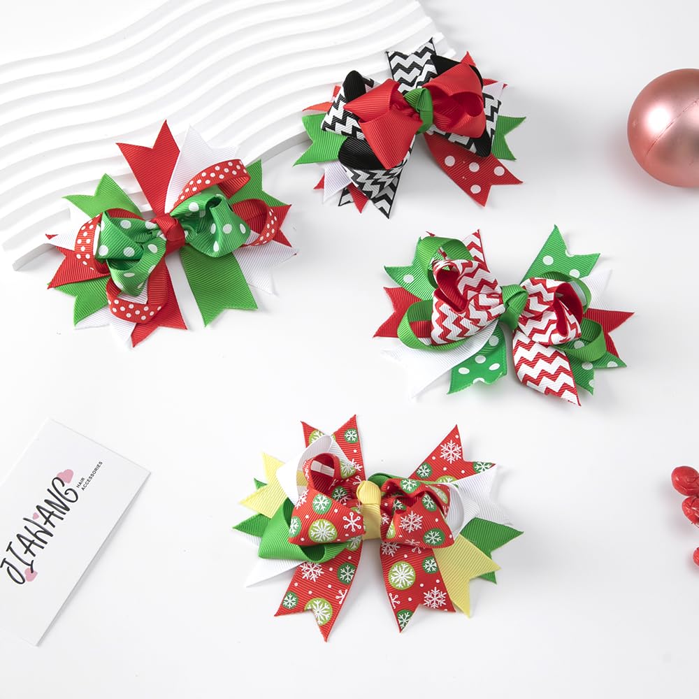 JIAHANG Christmas Hair Bow Clips for Girls - 4PCS Polka Dot Alligator Clips for Baby, Toddler & School Girls - Festive Party Hair Accessories for Holidays, Christmas, School Events & Birthday Celebrations