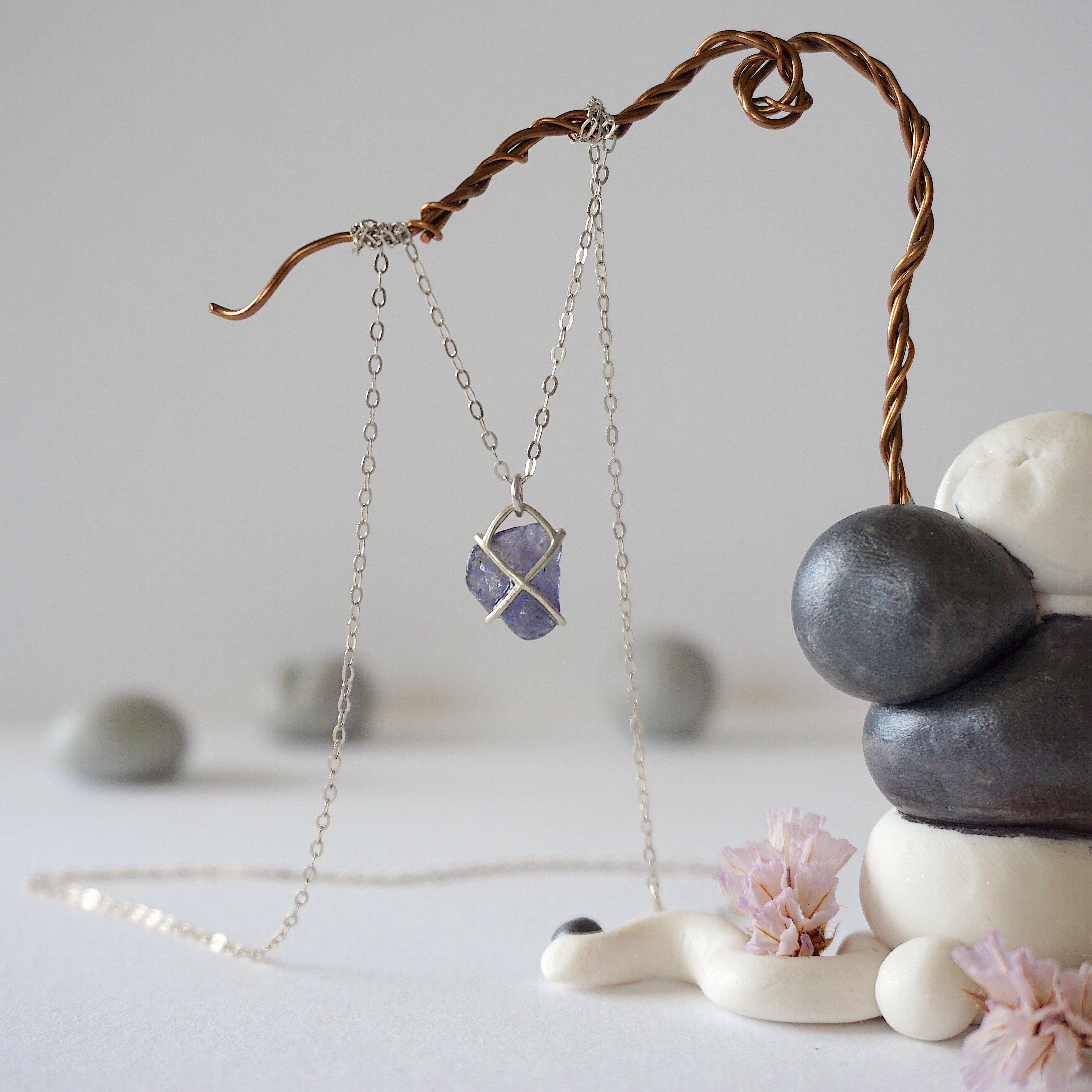 Iolite Sapphire Necklace - Sterling Silver Huggie Charm Pendant for Women | Elegant Jewelry Gift for Birthday, Anniversary & Special Occasions