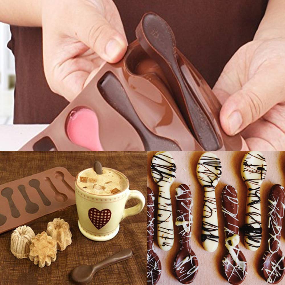 4 Pack Silicone Spoon Molds for Chocolate & Candy Making - DIY Chocolate Spoon Molds for Baking, Party Favors, Holiday Decor (Red & Brown) - Perfect for Valentine's Day, Christmas & Birthday Treats
