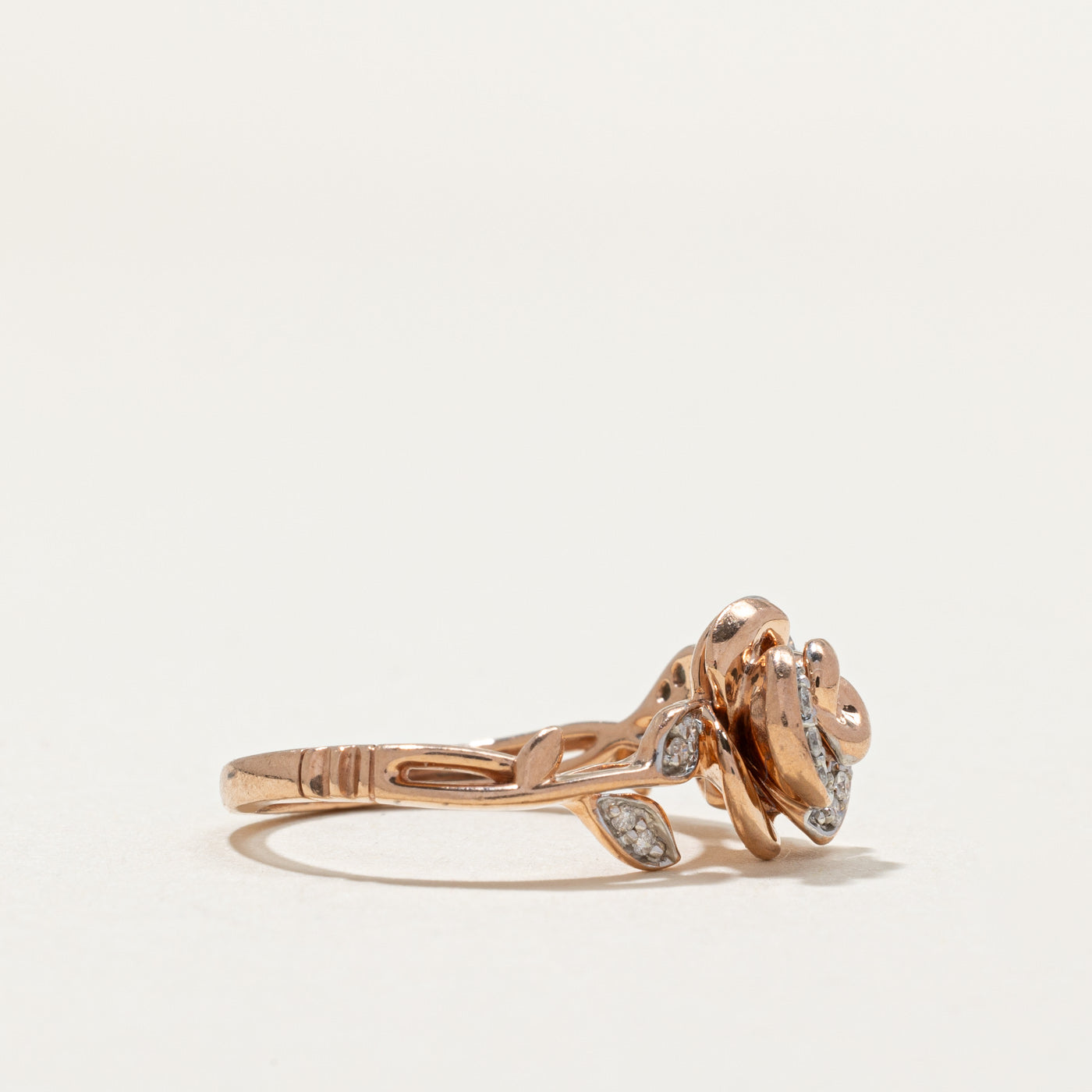 Disney 10K Rose Gold Rose Ring with 0.10ctw Diamond Accents | Size 5 | Elegant Jewelry for Women | Perfect Gift for Anniversary, Valentine's Day & Special Occasions