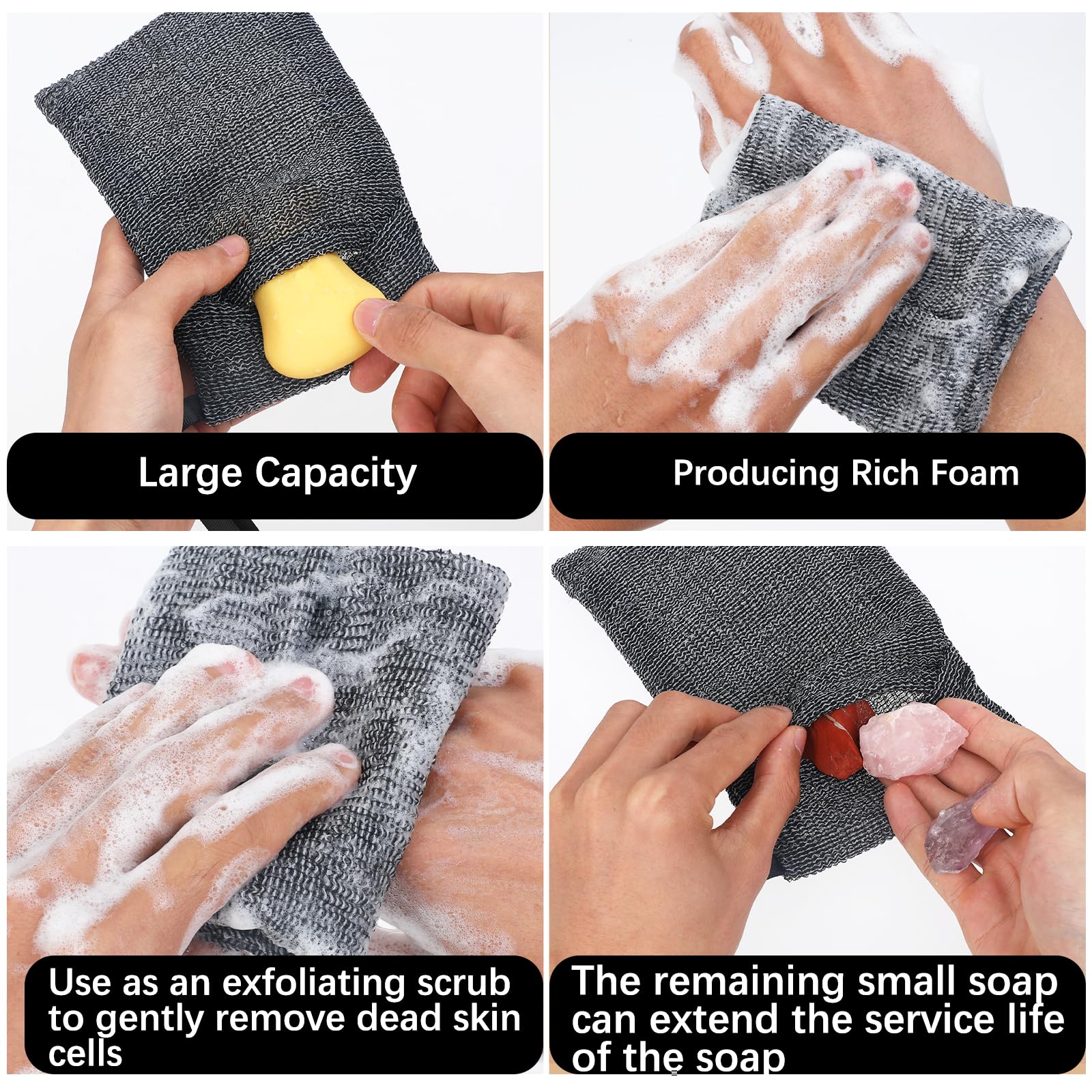 3PCS Exfoliating Soap Saver Bags - Nylon Mesh Soap Pouch with Lathering Pocket, Drying Soap Holder & Body Scrubber for Bath & Shower - Perfect for Travel, Gym & Eco-Friendly Home Use