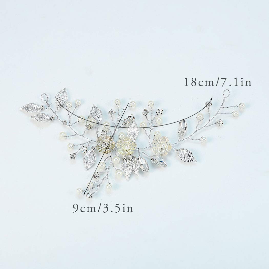 Gorais Silver Leaf Bridal Hair Vine - Crystal Wedding Hair Accessories for Women & Girls | Elegant Floral Hairpiece for Brides, Bridesmaids & Special Occasions