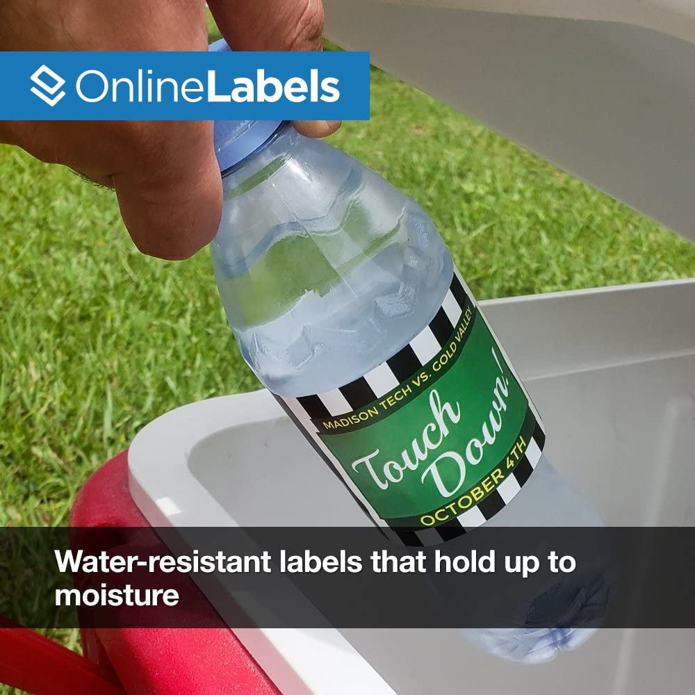 8 x 2.5 Inch Waterproof Water Bottle Labels for Inkjet Printers - 400 Labels (100 Sheets) by OnlineLabels - Perfect for School, Gym & Office Organization