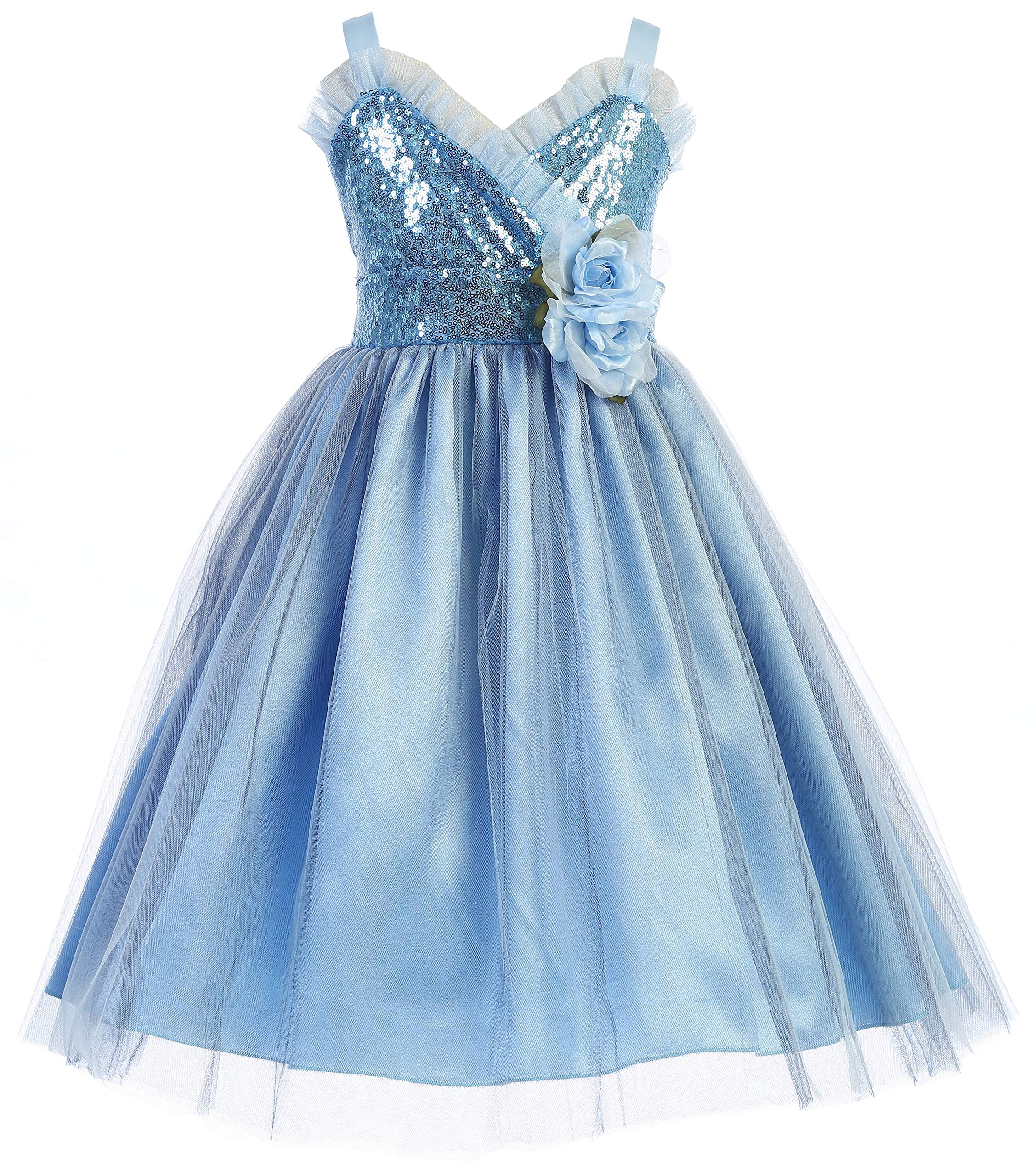 Sparkly Girls Party Dress with Sequins & Ruffle Trim - Elegant Layered Tulle Pageant Gown for Flower Girls, Birthday Parties & Special Occasions | Perfect for Weddings, Pageants, Birthday Celebrations & Holiday Events