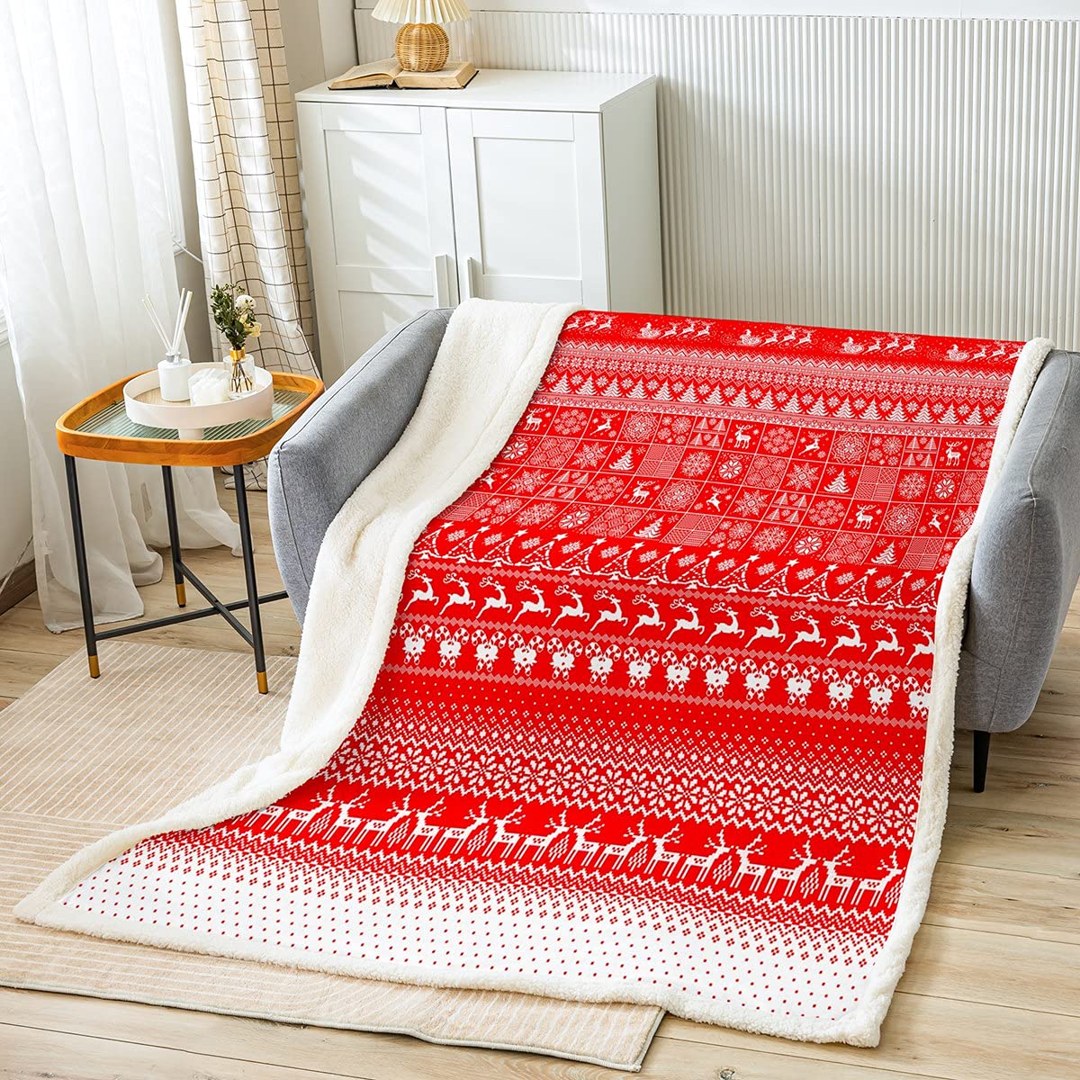 Erosebridal Christmas Sherpa Blanket - Xmas Tree & Reindeer Throw Blanket for Holiday Decor - Soft Microfiber Plush Bed Blanket with Snowman & Snowflake Print - Perfect for Christmas, New Year, Winter Nights & Cozy Home Decor (Baby Size)