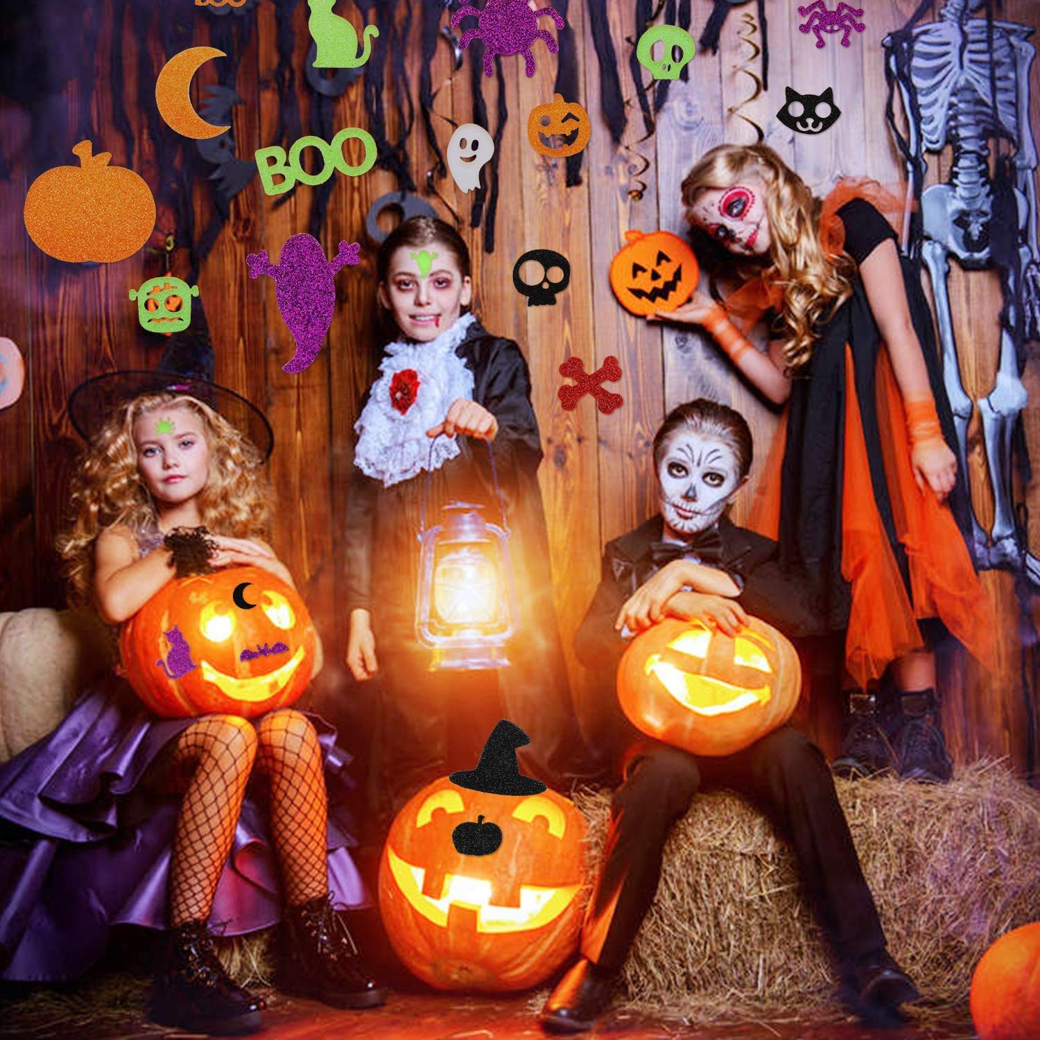800 Pcs Halloween Stickers for Kids - Glitter Foam Pumpkin Shape Self-Adhesive Craft Stickers for Party Decorations | Perfect for Classroom Activities, Trick-or-Treat Bags & DIY Halloween Projects