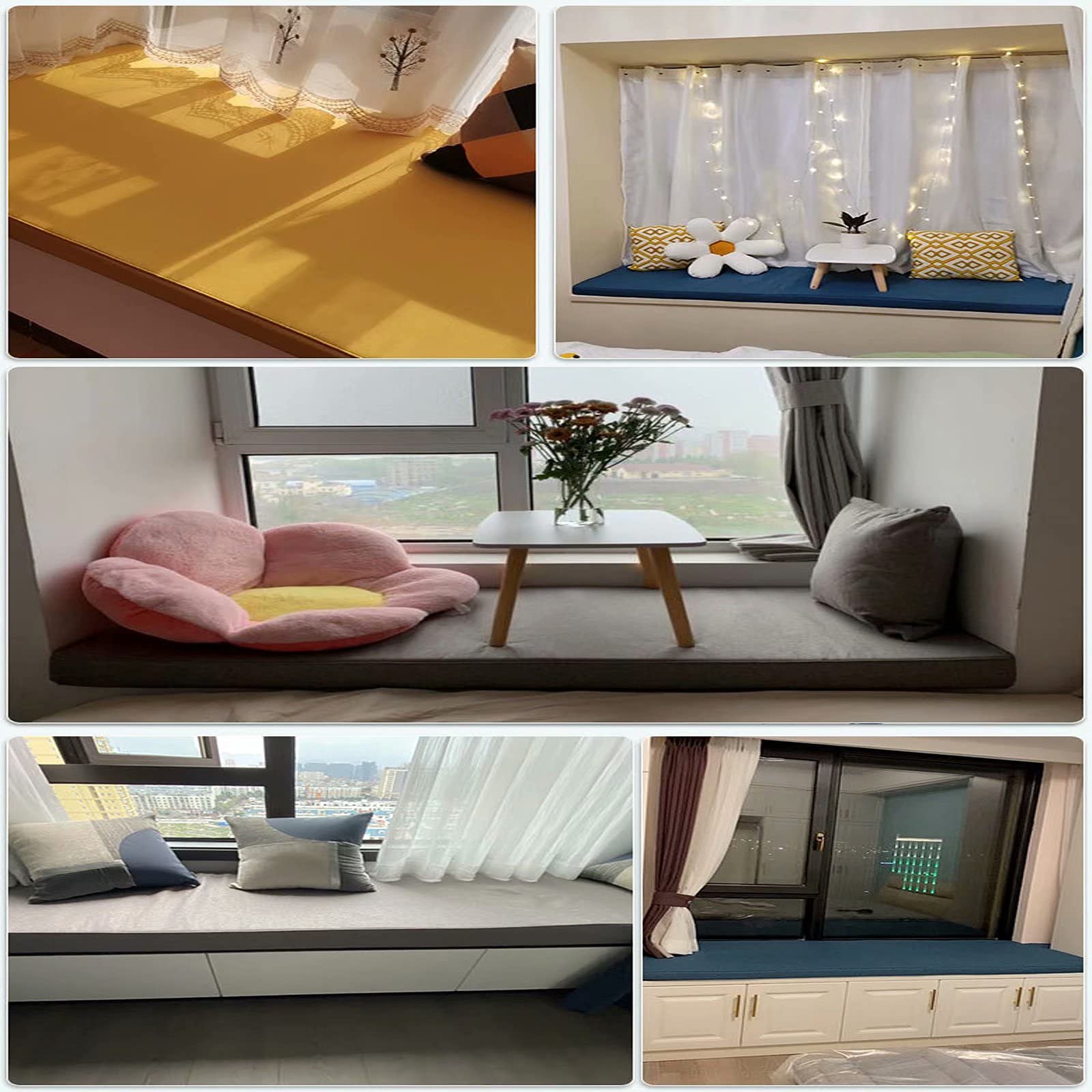 Custom Indoor Bay Window Bench Cushions 3 Inch Thick - Trapezoid Seat Cushions for Living Room, Bedroom, Patio - Sky Blue 3