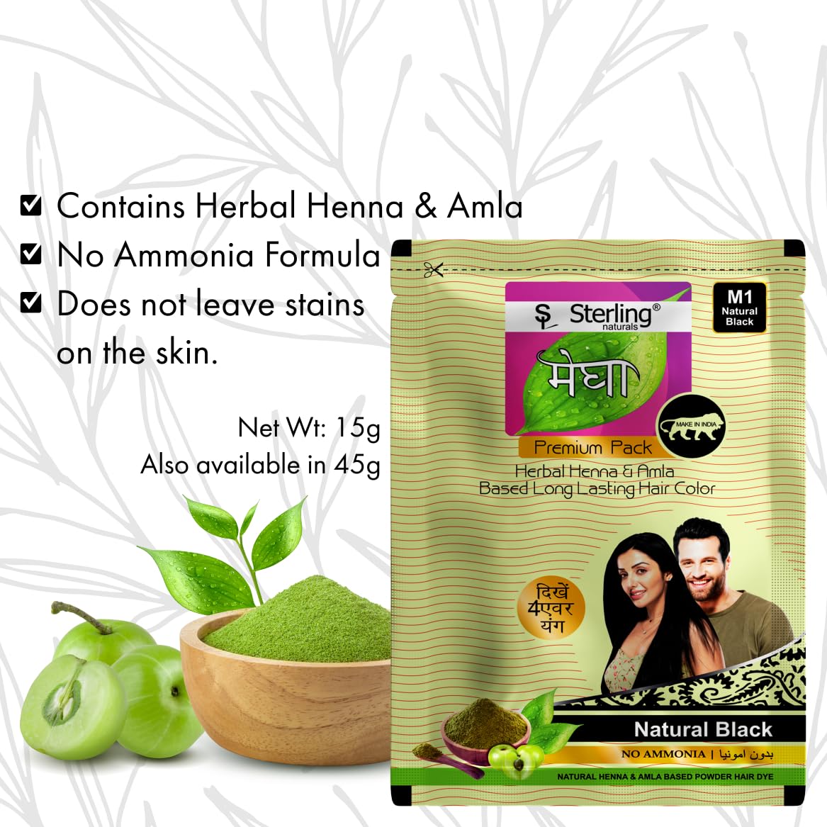 Sterling Naturals Megha Mehandi Natural Hair Color - Black | 6 Pack | Herbal Conditioning Treatment for Dry Hair & Anti-Dandruff Solution | Safe for Men & Women | Perfect for Gray Coverage & Hair Nourishment at Home