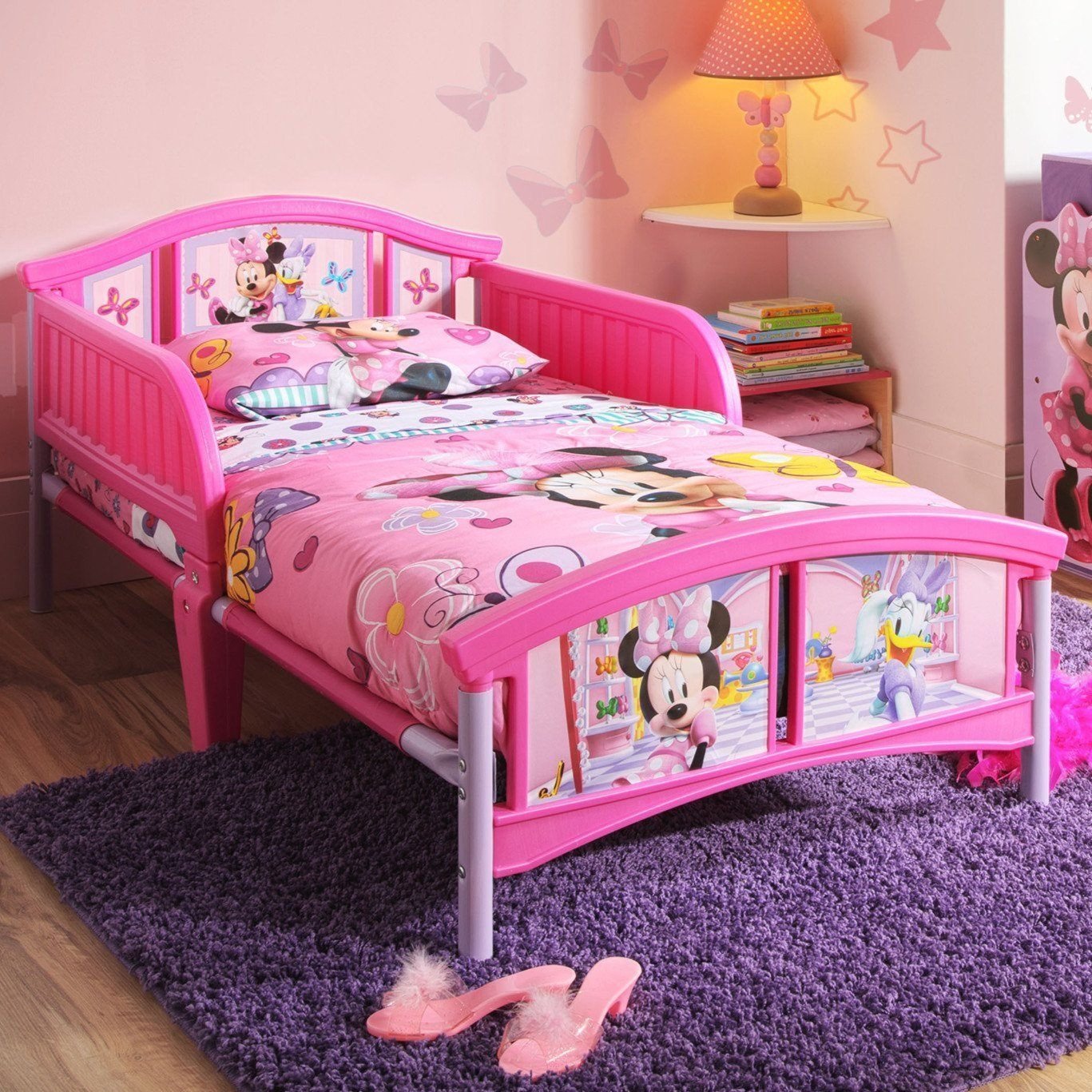 Minnie Mouse Plastic Toddler Bed for Girls - Disney Princess Kids Furniture for Bedroom & Nursery - Perfect for 2-5 Year Olds Sleeping & Playtime