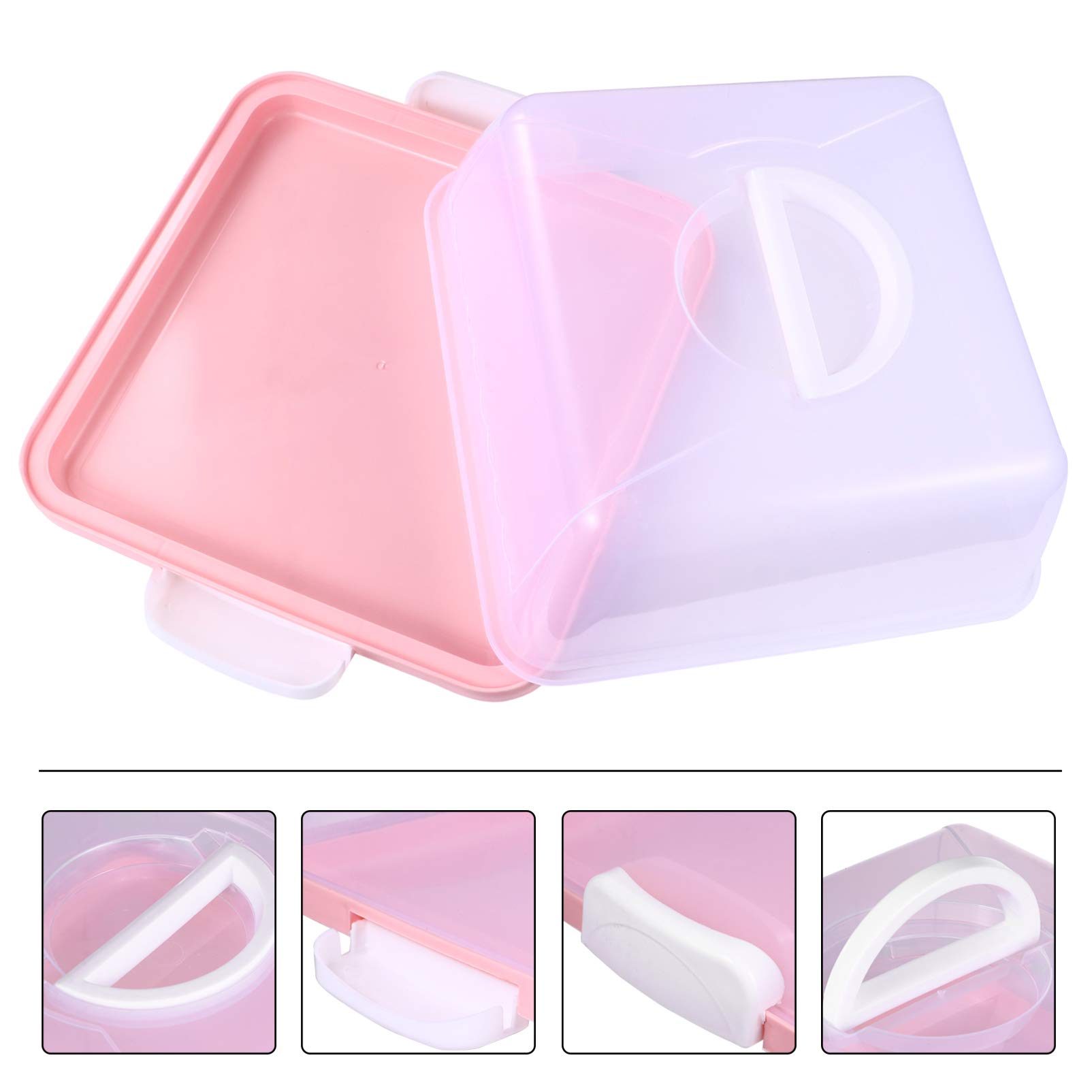 Pink Plastic Cake Carrier with Lid & Handle - Portable Square & Round Cake Container for Birthday, Wedding, Cupcakes - Food Storage Keeper Dome for Home, Bakery & Party Use