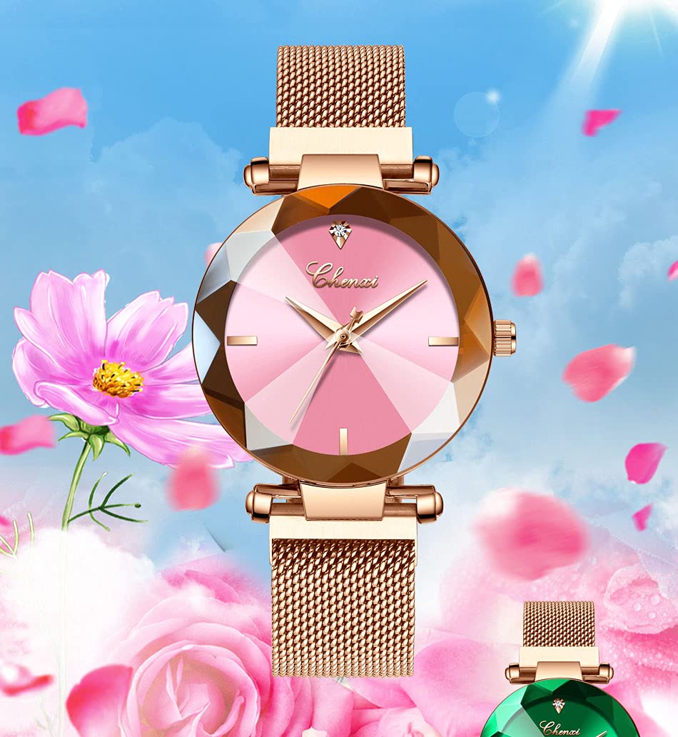 Rose Gold Women's Watch - Japan Quartz, Stainless Steel Magnetic Band - Waterproof for Daily Wear