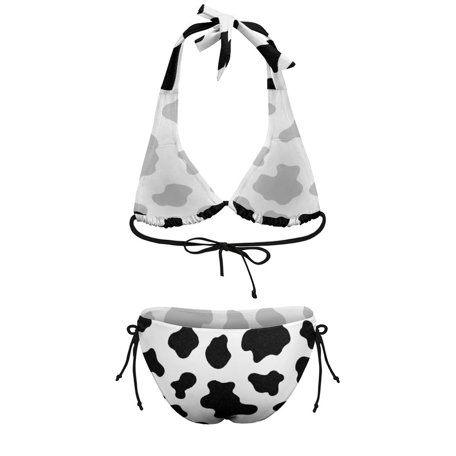 Women's Cow Print Bikini Set - String Halter Triangle Top & High Waist Bottom Swimwear for Beach, Pool Party & Summer Vacation
