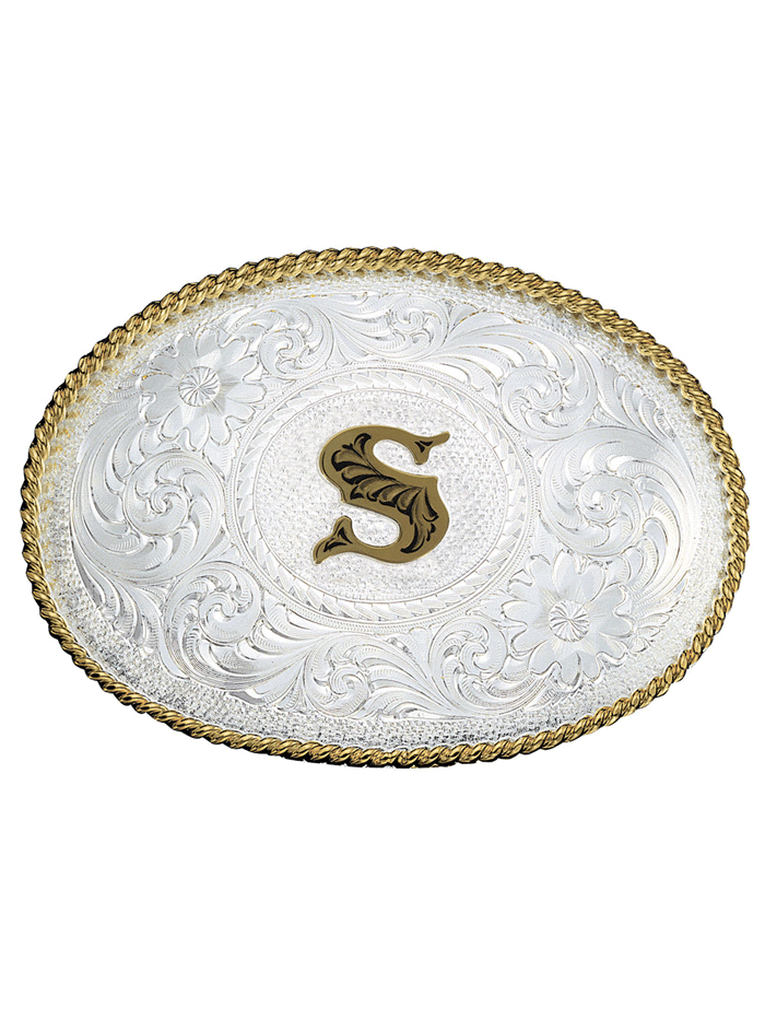 Montana Silversmiths 700 Initial Silver Engraved Gold Trim Western Belt Buckle for Men & Women - Perfect for Cowboy Boots, Jeans & Western Outfits